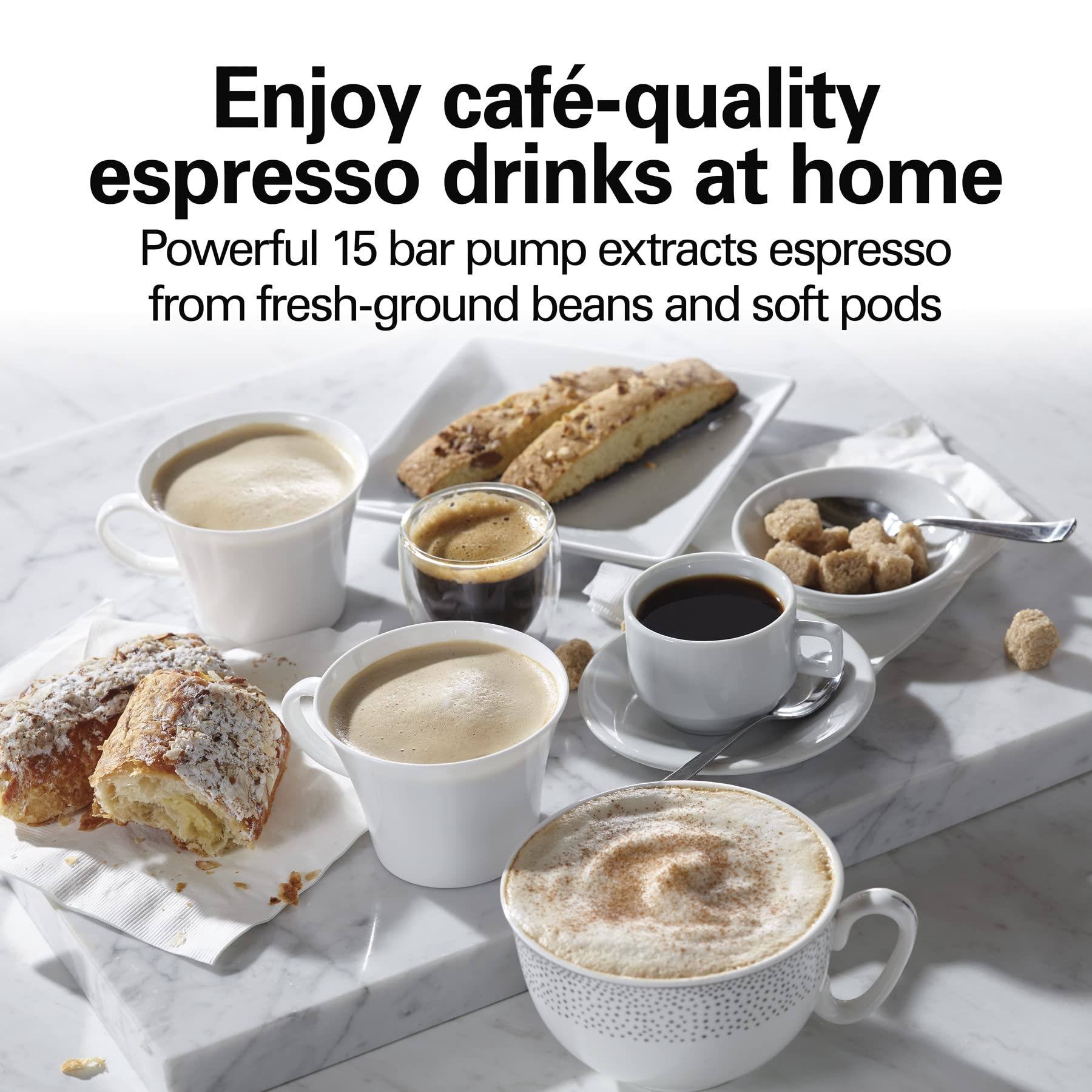 Hamilton Beach 15 Bar Espresso Machine, Cappuccino, Mocha, & Latte Maker, With Milk Frother, Make 2 Cups Simultaneously, Works W