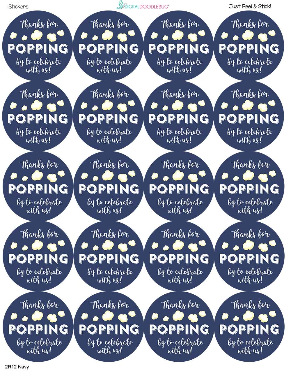 1.9 Inch Thanks For Popping By Wedding Stickers Set Of 60 (Navy)