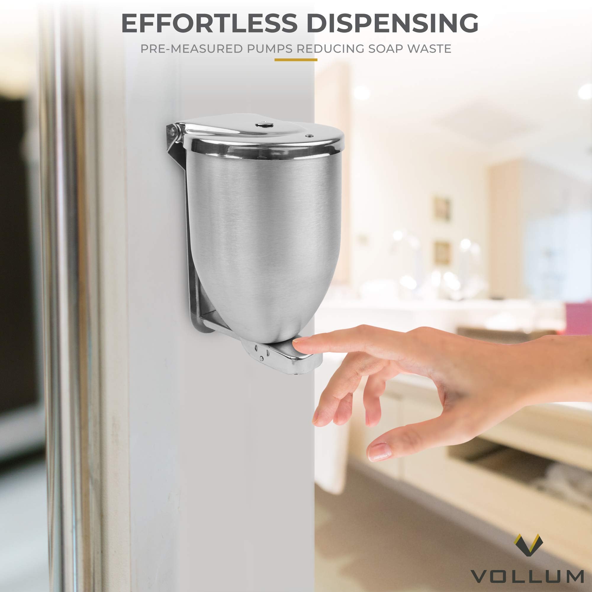 Vollum Powder-Soap Dispenser - 32 Ounce Stainless Steel Bathroom Soap Dispenser With Large Filler Cap - Strong Wall Mounted Pump
