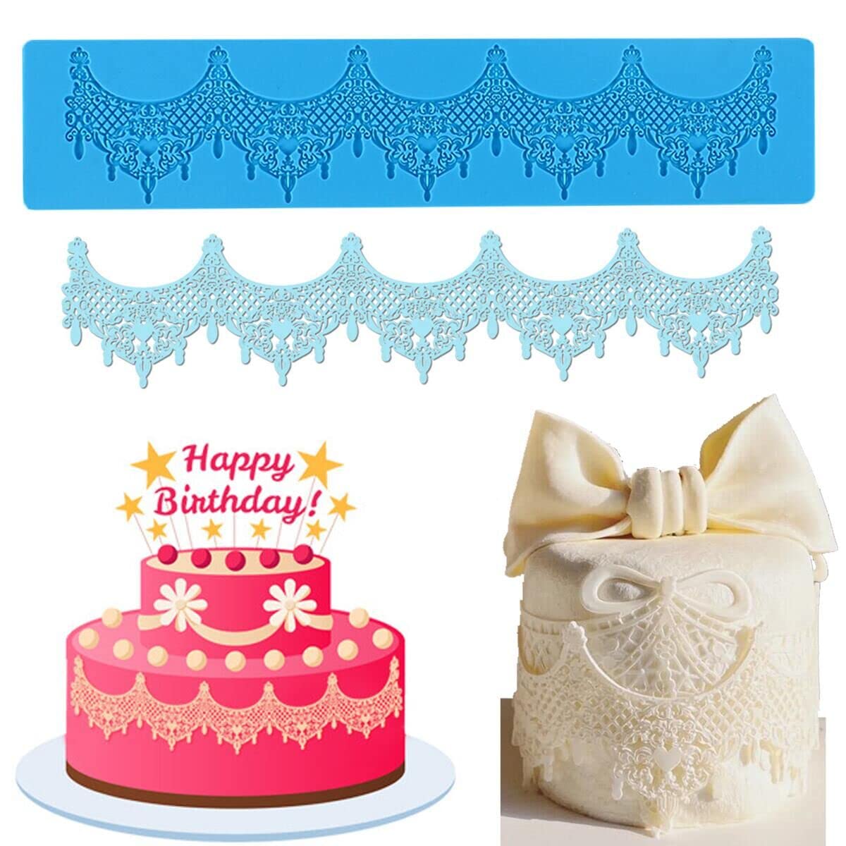 14.5'' Jewels Baking Fondant Sugar Lace Silicone Mat Wedding Cake Decorating Mold Chandelilac Edible Lace Embossed Sugarcraft To