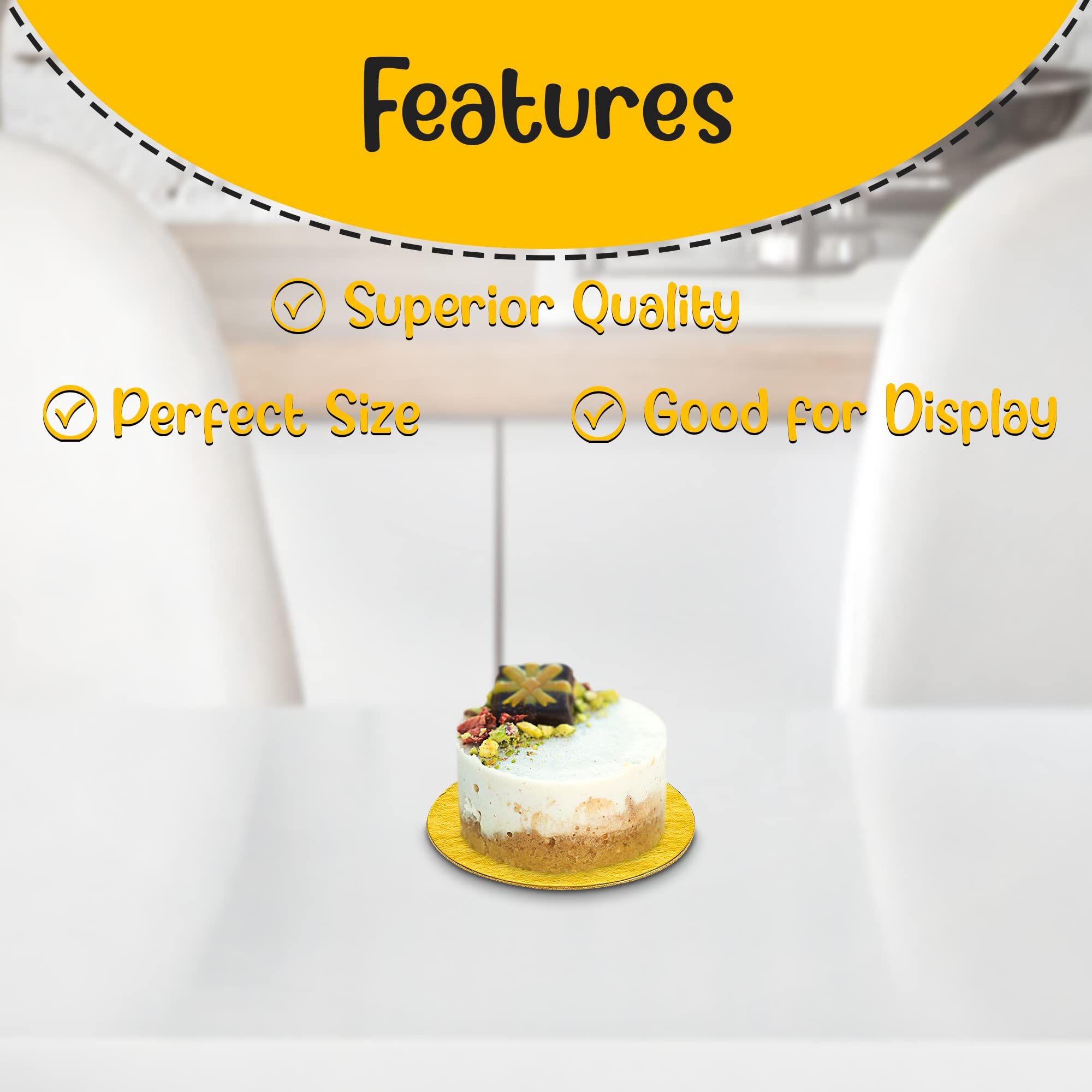 Mt Products 4 Inch Mini Round Gold Cake/Pastry Dessert Board With Tab (48 Pieces)