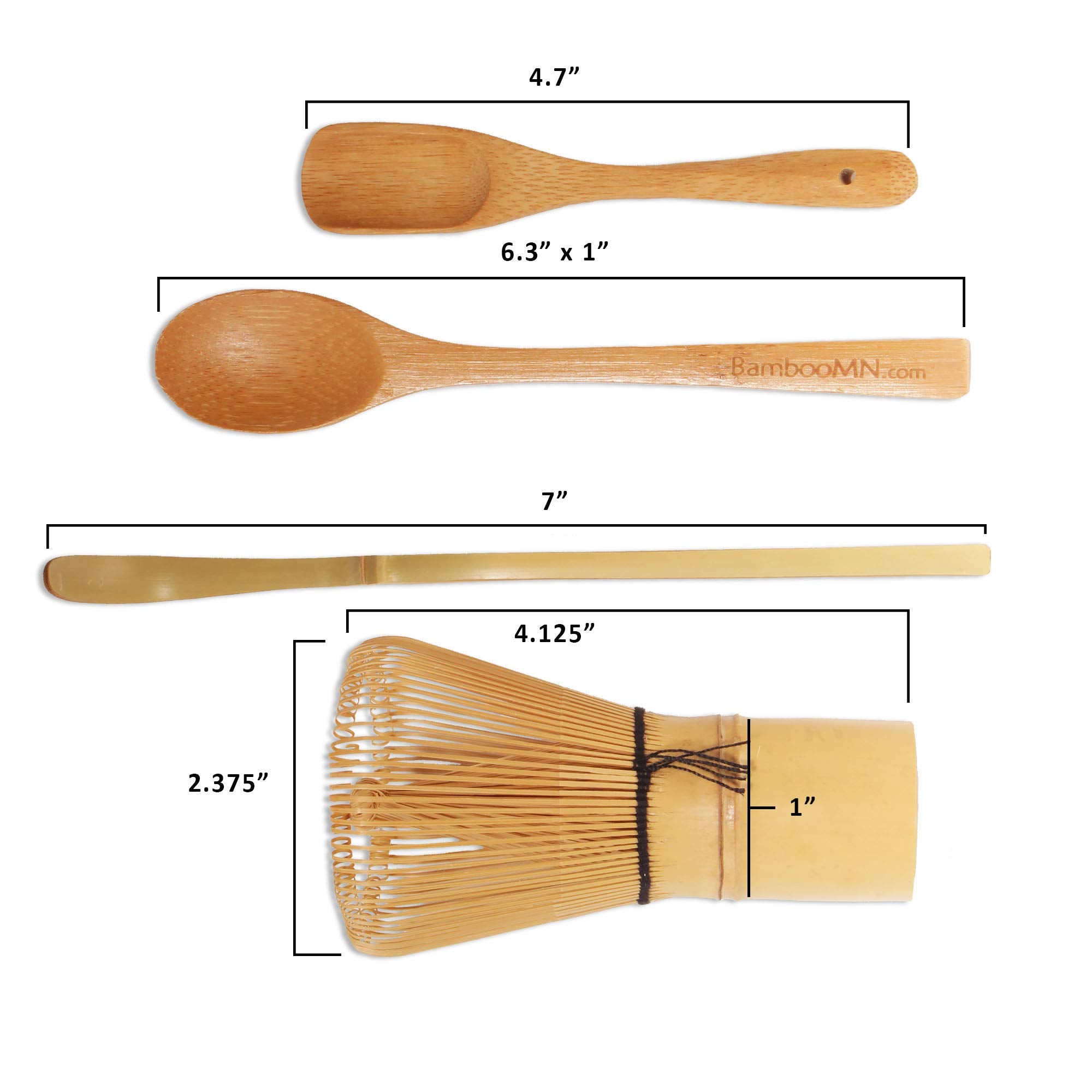 Bamboomn Matcha Whisk Set - Golden Chasen (Tea Whisk), Chashaku (Hooked Bamboo Scoop), Deep Scoop, Tea Spoon - 2 Sets