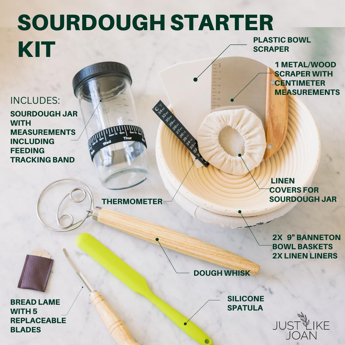Sourdough Starter Kit - Ultimate Sourdough Bread Baking Supplies W/Sourdough Starter Jar & Banneton Basket- Easy Cleaning Sourdo