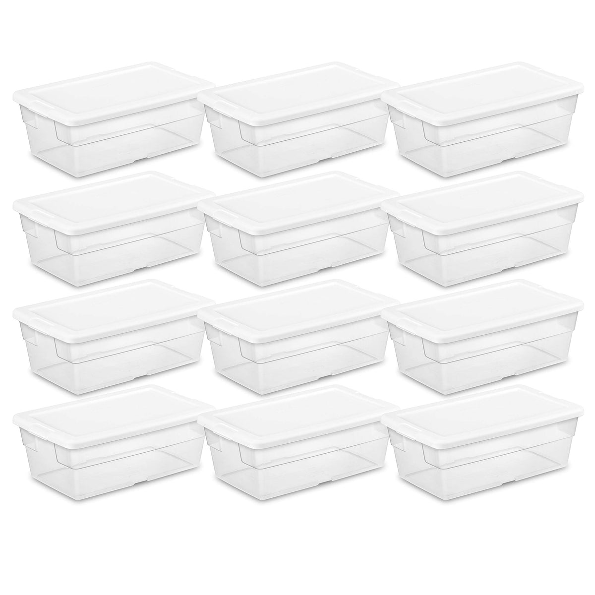 Sterilite 6 Qt Storage Box, Stackable Bin With Lid, Plastic Container To Organize Shoes And Crafts On Closet Shelves, Clear With