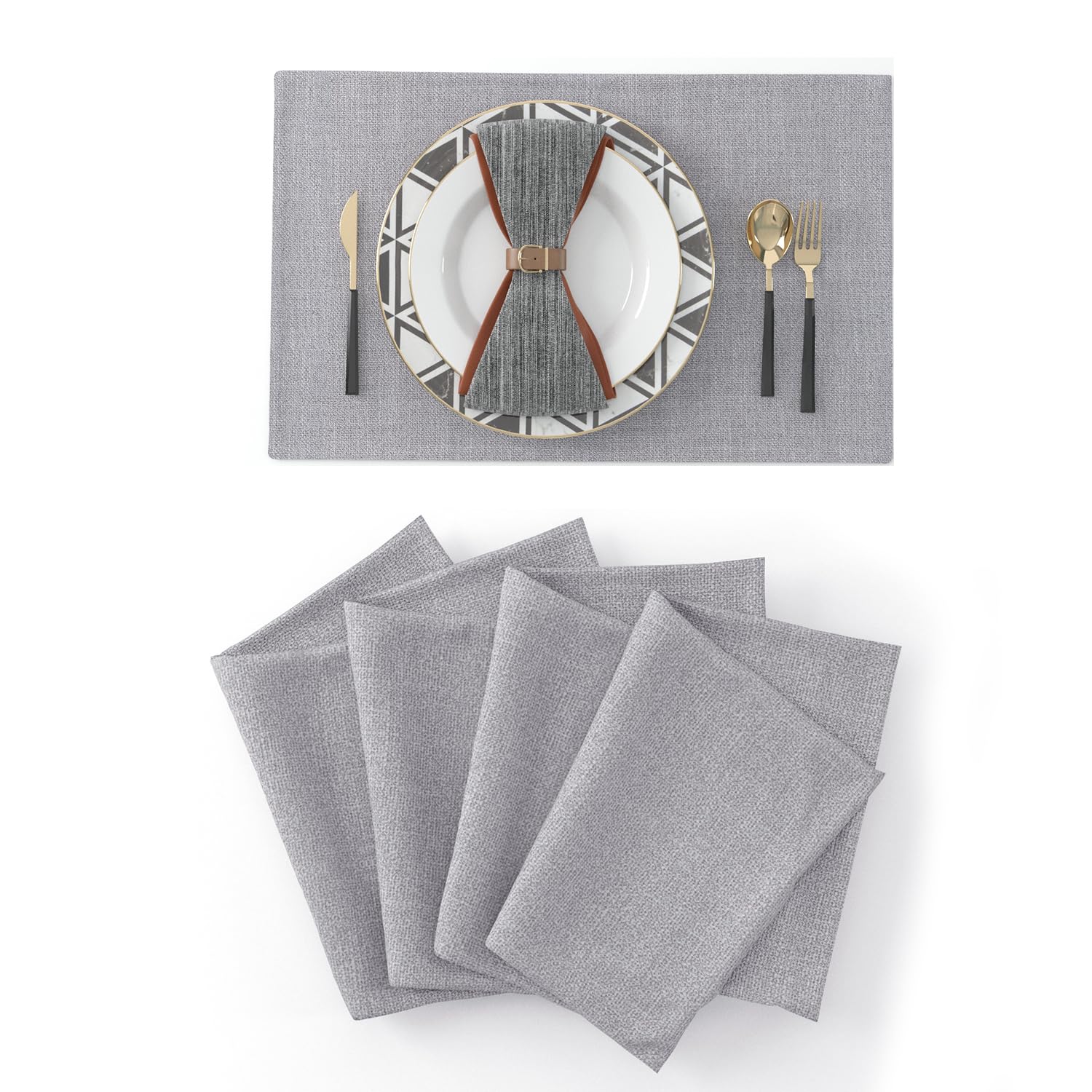 4 Piece 12 X 18 Inch Soft Faux Linen Place Mats Heat Resistant Dining Table Place Mats Cloth Kitchen Table Mats 12X18 Grey