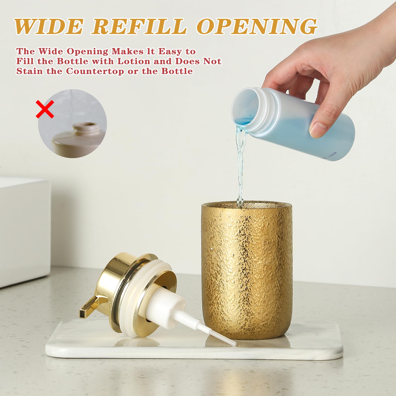 Girlufo Gold Foam Soap Dispenser,Foaming Soap Dispenser With Plastic Soap Pump For Bathroom,Ceramic Foaming Hand Soap Dispenser