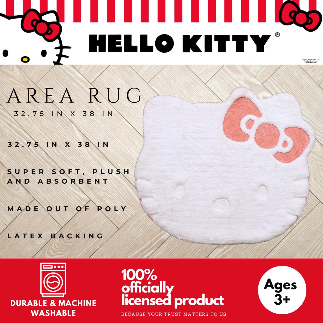 Franco Collectibles Hello Kitty Poly Tufted Non Slip Plush Area Rug, Bedroom/Bathroom, (Officially Licensed Product)