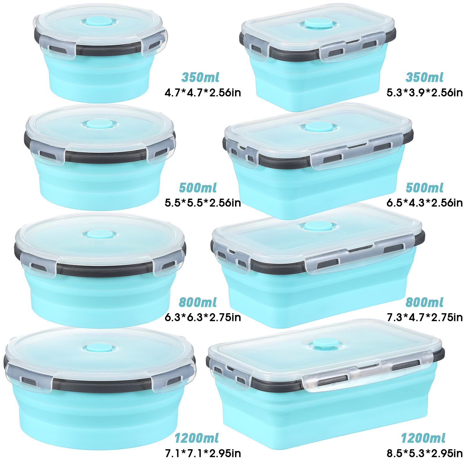 8 Pieces Collapsible Food Storage Containers Foldable Silicone Lunch Containers With Lids, 4 Pcs Silicone Rectangle Collapsible