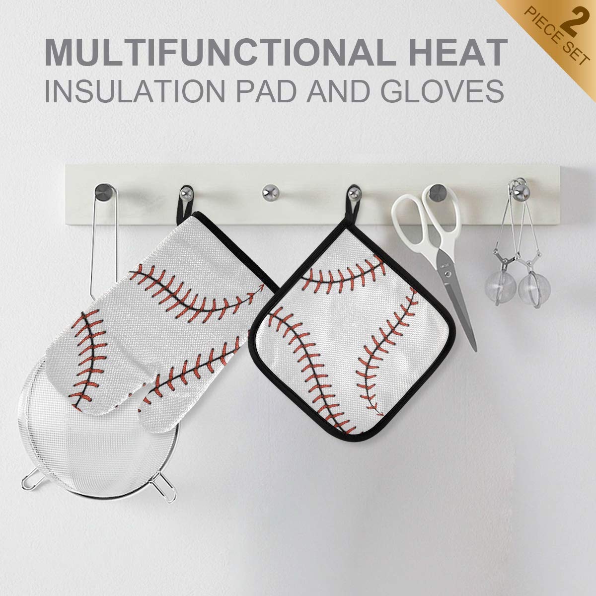 Aslsiy Baseball Oven Mitts And Pot Holders Sets Kitchen Glove Holder Heat Resistant Kitchen Mittens For Microwave Bbq Baking Gri