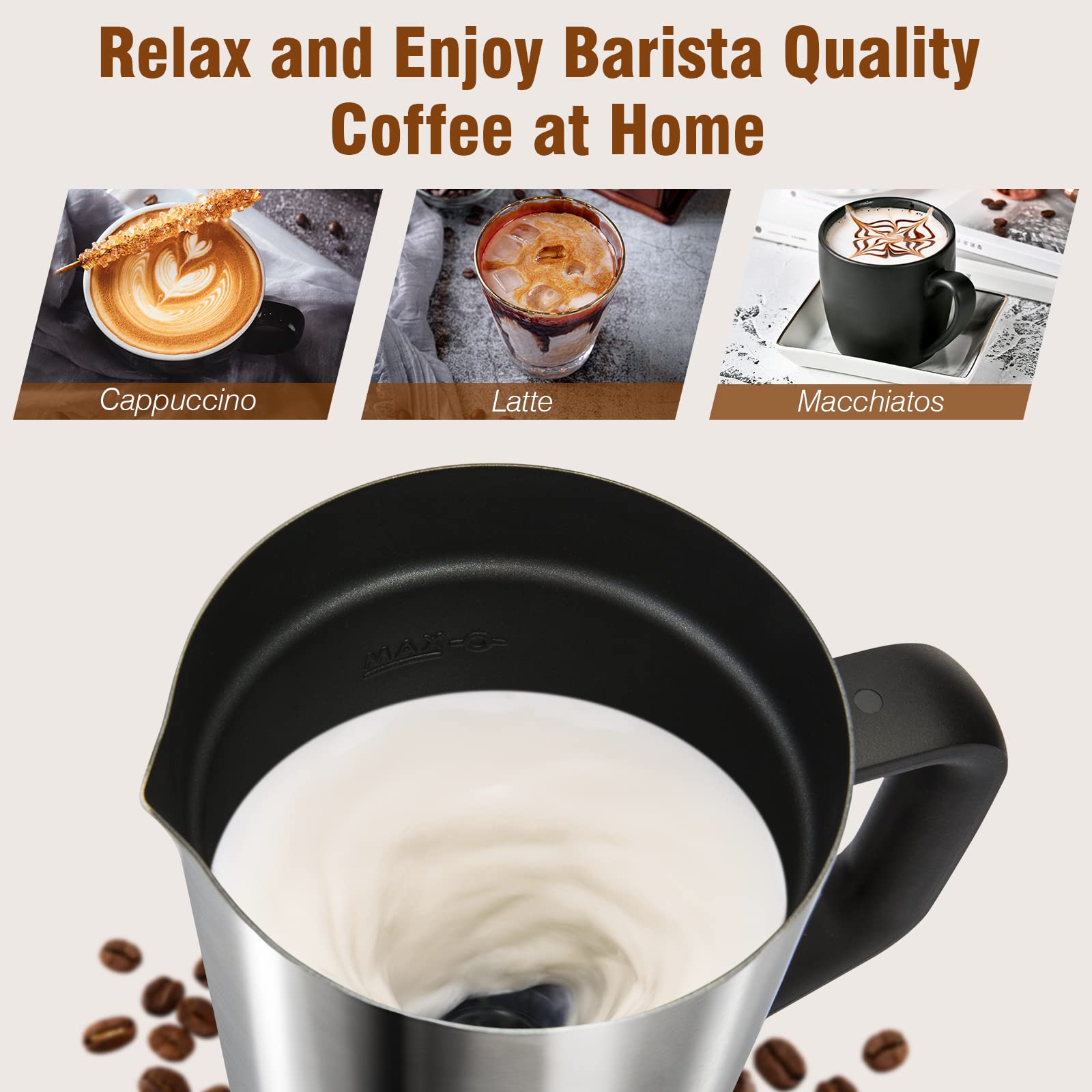 Secura Milk Frother, Electric Milk Steamer Stainless Steel, 16.9Oz/500Ml Automatic Hot And Cold Foam Maker And Milk Warmer For L
