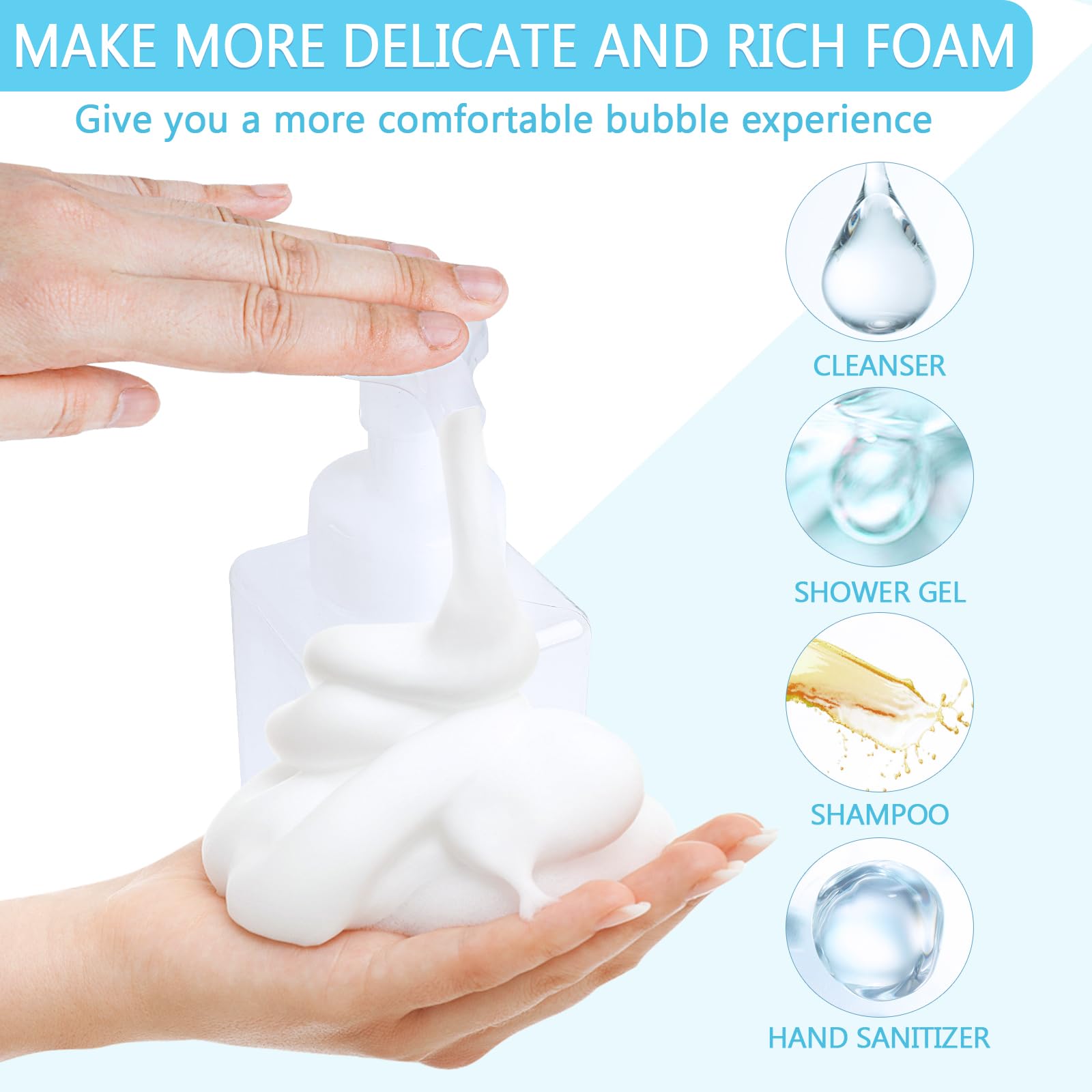TMLECE TM Foaming Soap Dispenser - Clear Plastic, 15oz/450ml, Square Refillable Pump, 4 Pack for Liquid Soap, Shampoo, Body Wash