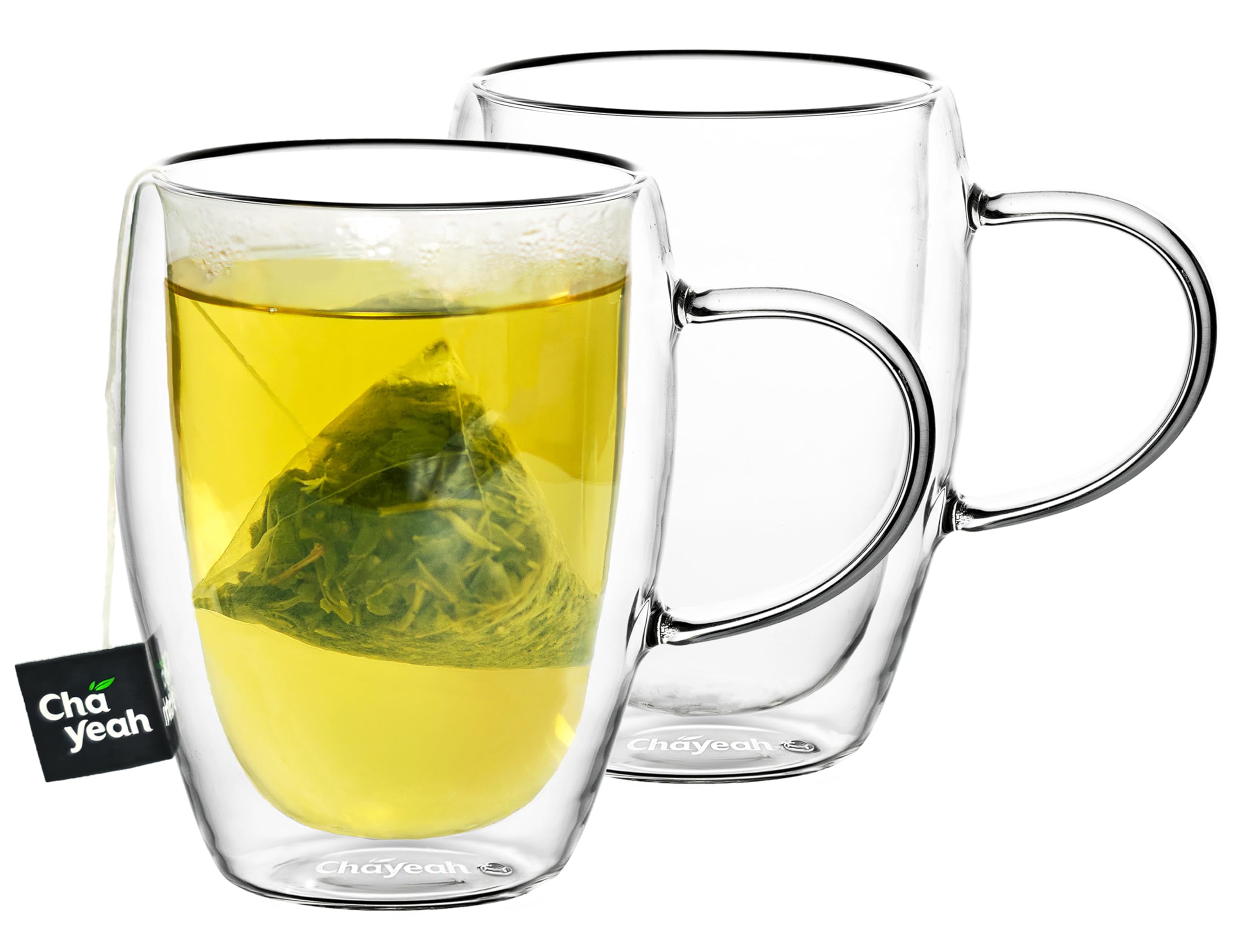 ChaYeah, Double Wall Glasses, 12 OZ Insulated Cups with Handle, Set of 2