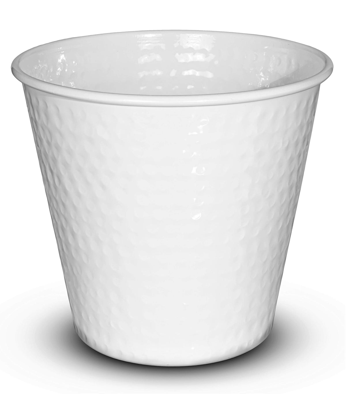 Monarch Abode Metal Wastebasket Trash Can, Hand Hammered, Bathroom Decor, White