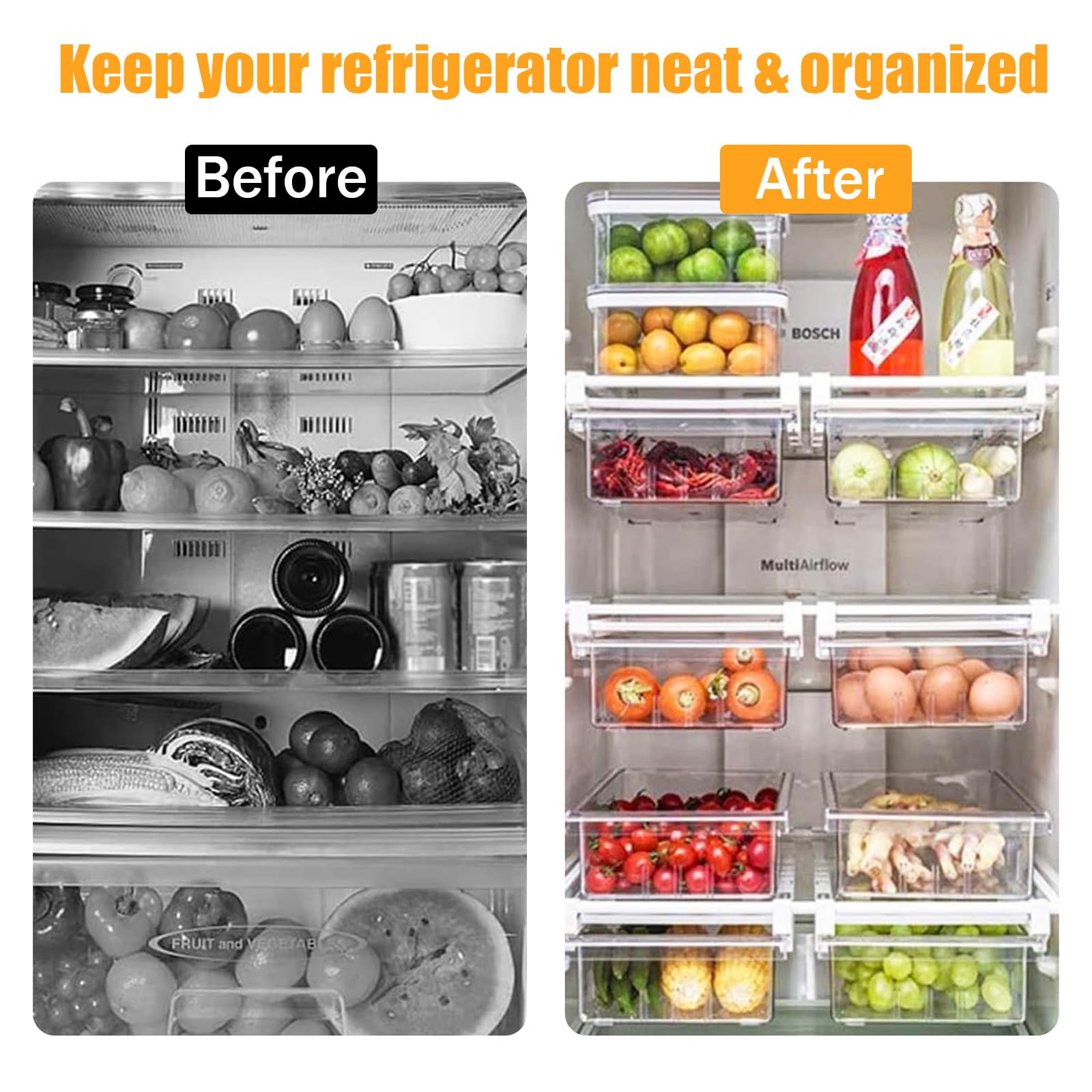 Uralfa 2 Pack Fridge Drawer Organizer, Refrigerator Drawers For Fruit And Vegetable, Refrigerator Organization And Storage Box,