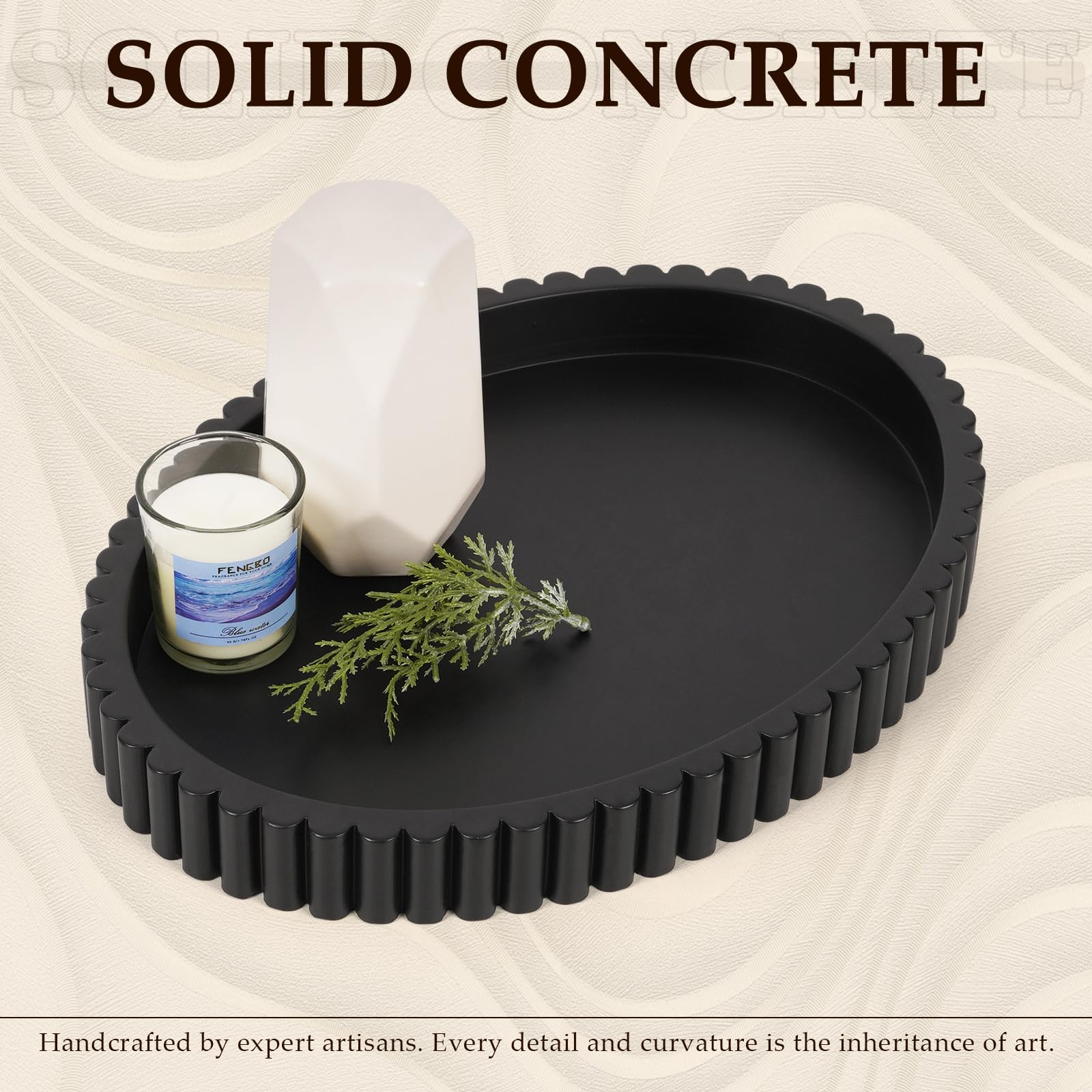 Cathyeen Oval Tray for Coffee Table Decor, 15 Concrete Tray, Table Centerpieces Decorative Trays for Home Decor, Modern Decorati