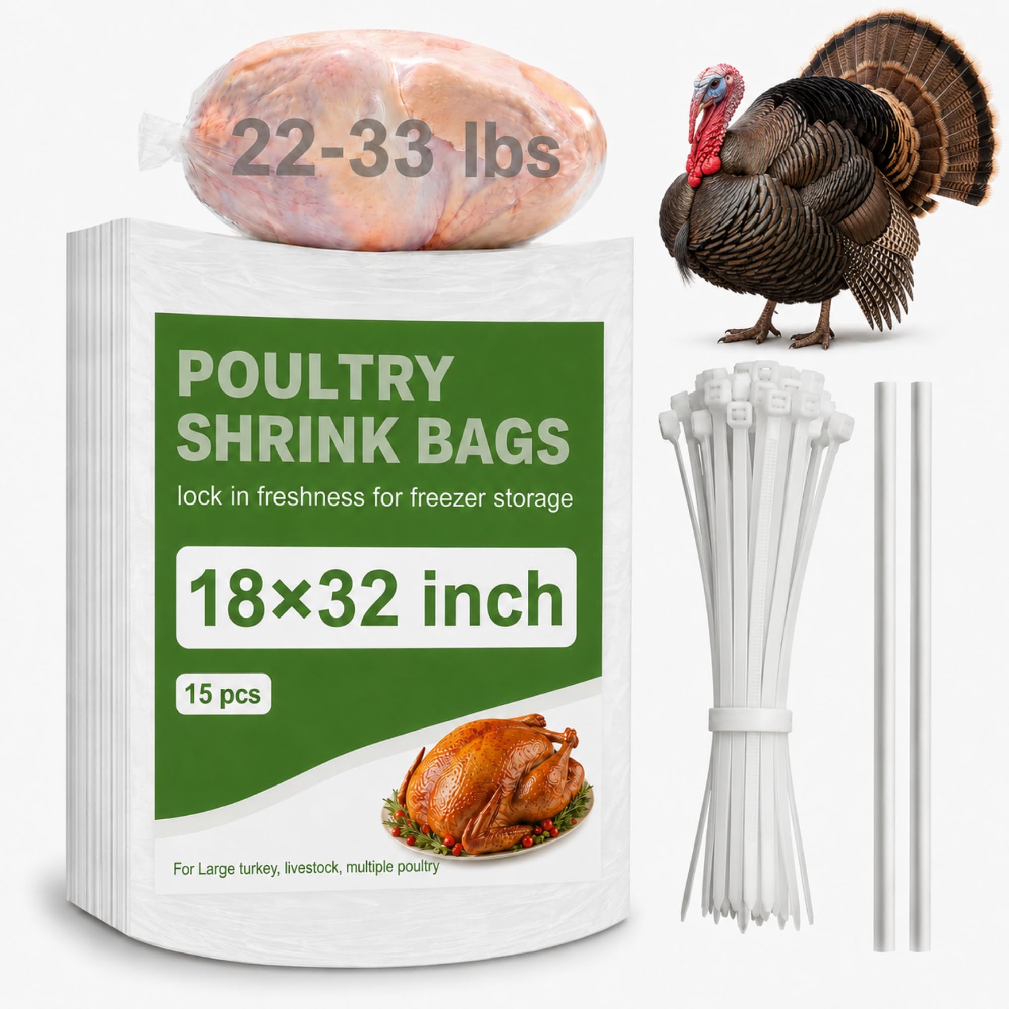 Feifeiya Extra Large Turkey Shrink Bag for Freezer,18x32, 4.3 Mil, 15pcs
