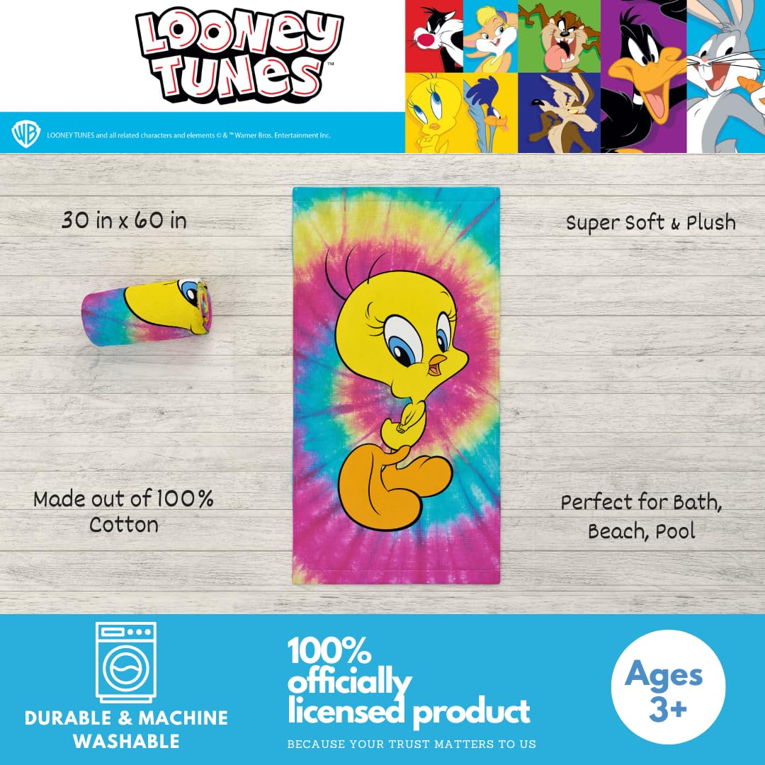 Franco Tweety Bird Super Soft Cotton Bath Towel, 60"x30", Official Licensed Product, The Looney Tunes Collectibles