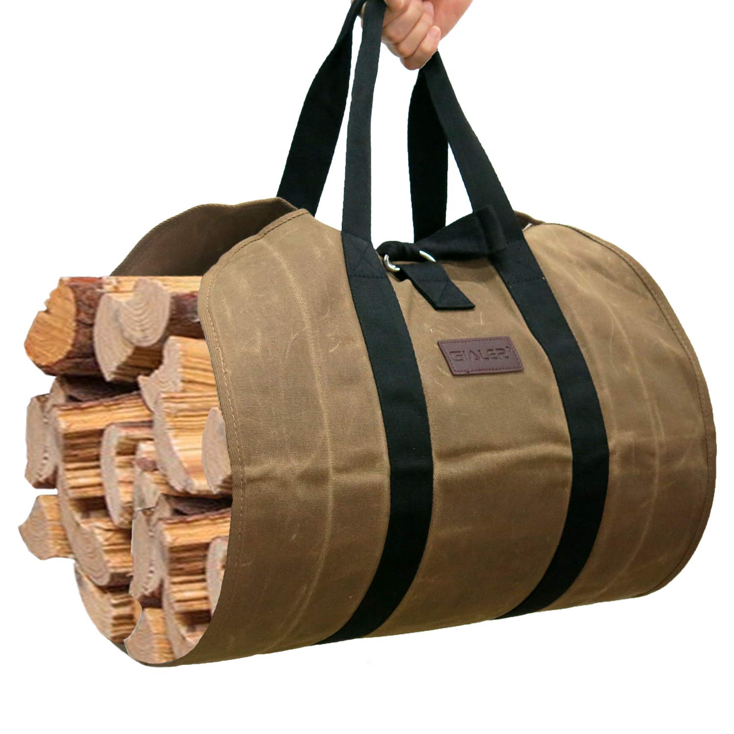 Firewood Carrier, Heavy Duty Canvas Bag, Large Log Waxed Carrier Tote Bags Fireplace Logs Wood Stove Accessories, Campfire Chime