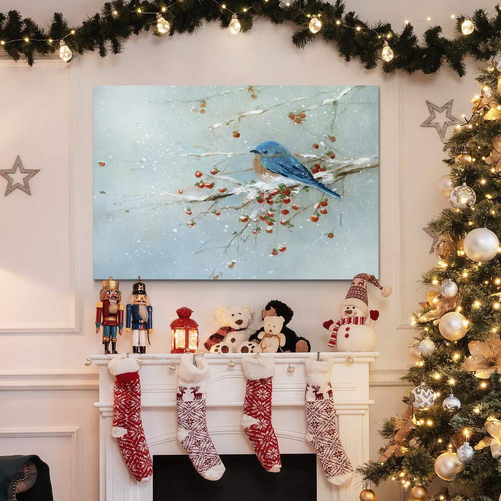 Renditions Gallery Canvas Nature Wall Art Home Paintings & Prints Peaceful Winter Bluebird Modern Romantic Wall Hanging Abstract