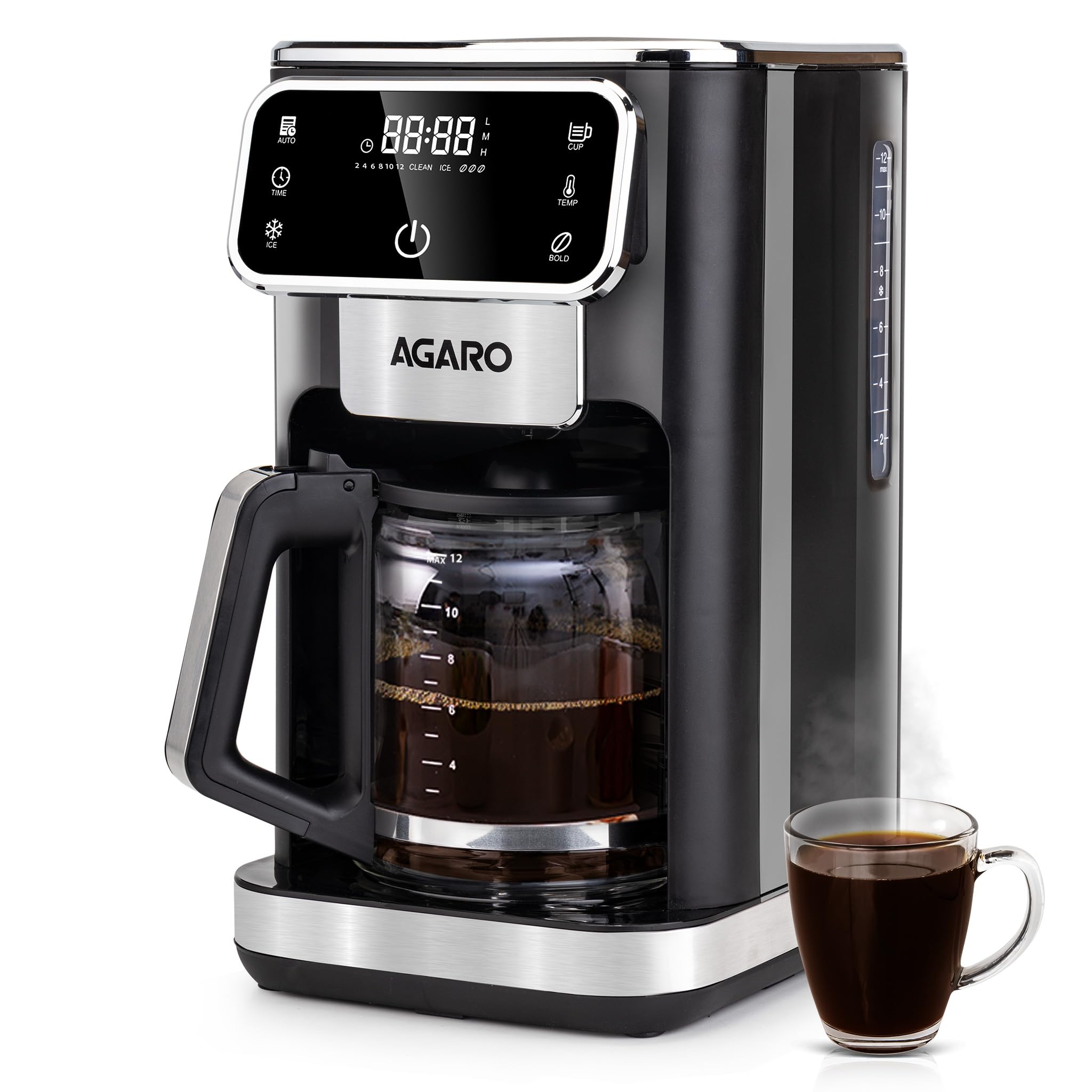 Agaro Primo Drip Coffee Maker - Up To 12 Cups, Fast Heating, Adjustable Temperature & Timer, Hot & Iced Coffee, Keep Warm Functi