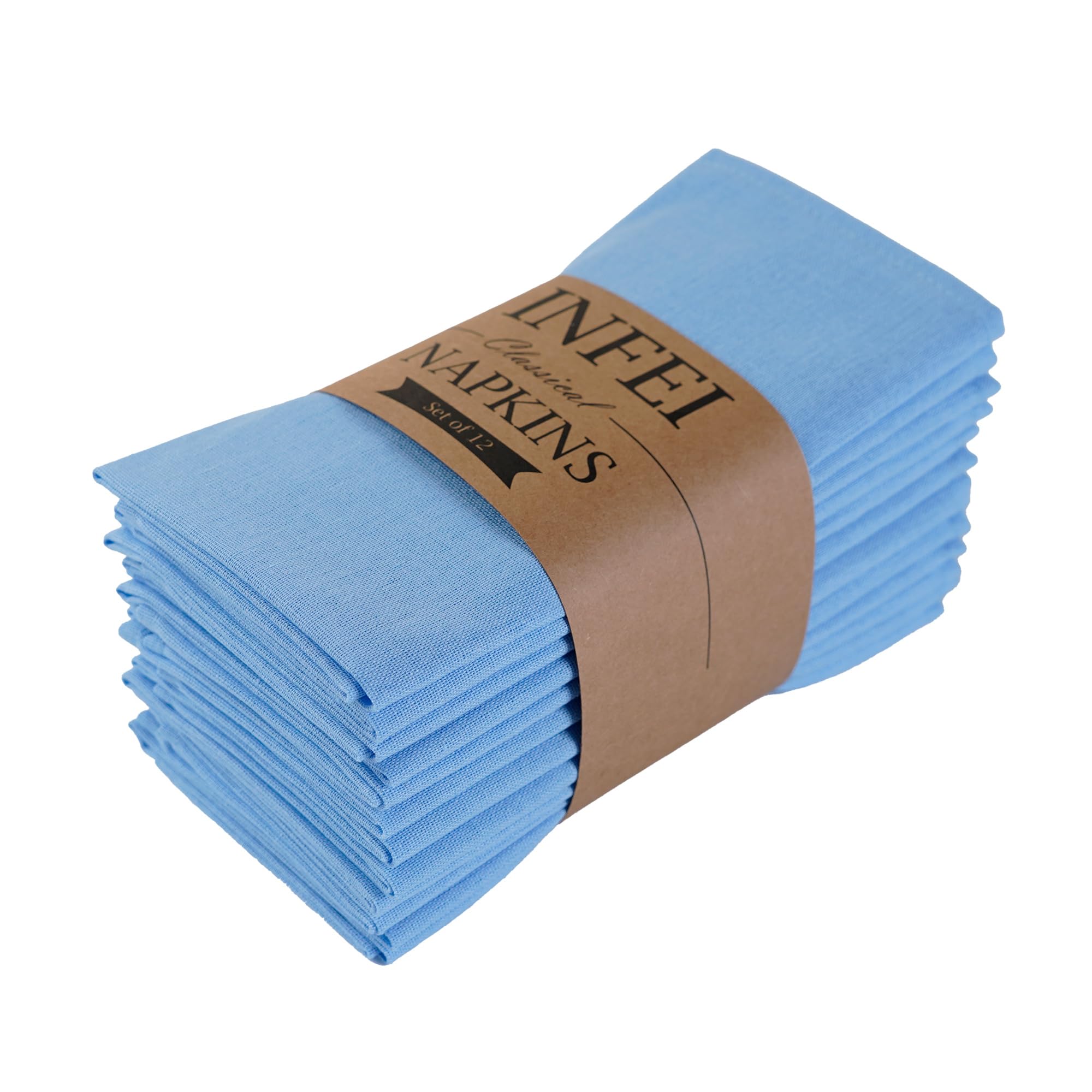 INFEI Solid Color Linen Blended Thin Dinner Cloth Napkins - Set of 12 (40 x 40 cm) - for Events & Home Use (Sky Blue)