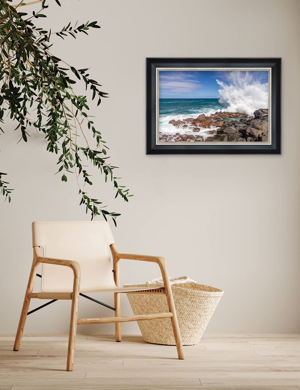 Ipic - Waves Crashing At Queen'S Bath Personalized Framed Wall Art With Names And Date On, Giclee Prints With Solid Wood Frame,