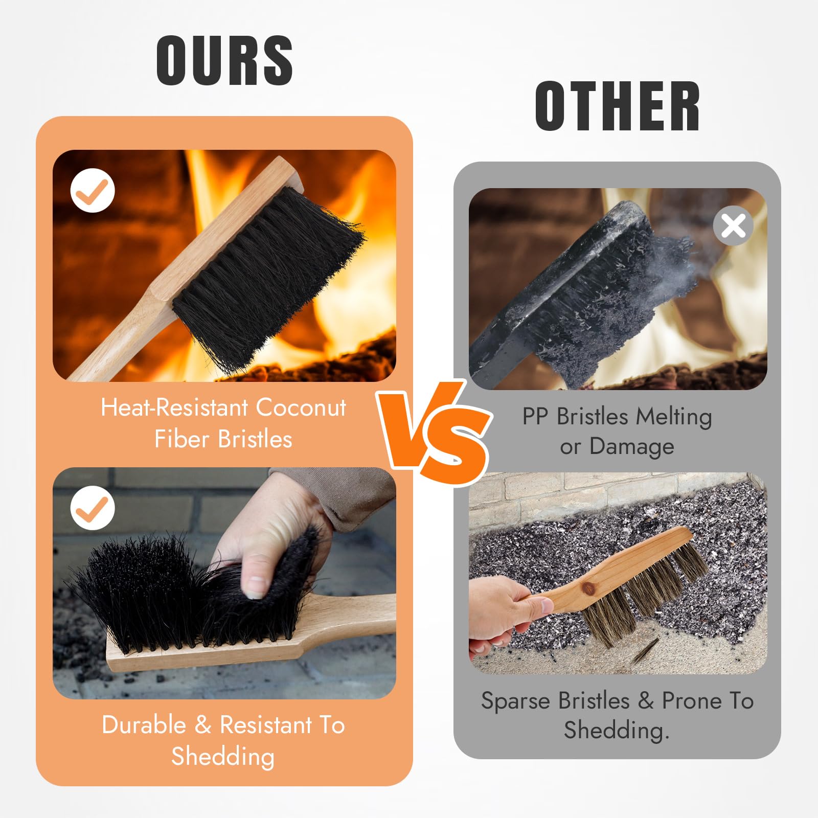 Inno Stage Ash Shovel And Brush Set -Extra Large Fireplace Tools Set Hearth Indoor Outdoor Modern Firepit Coal Shovel And Brush
