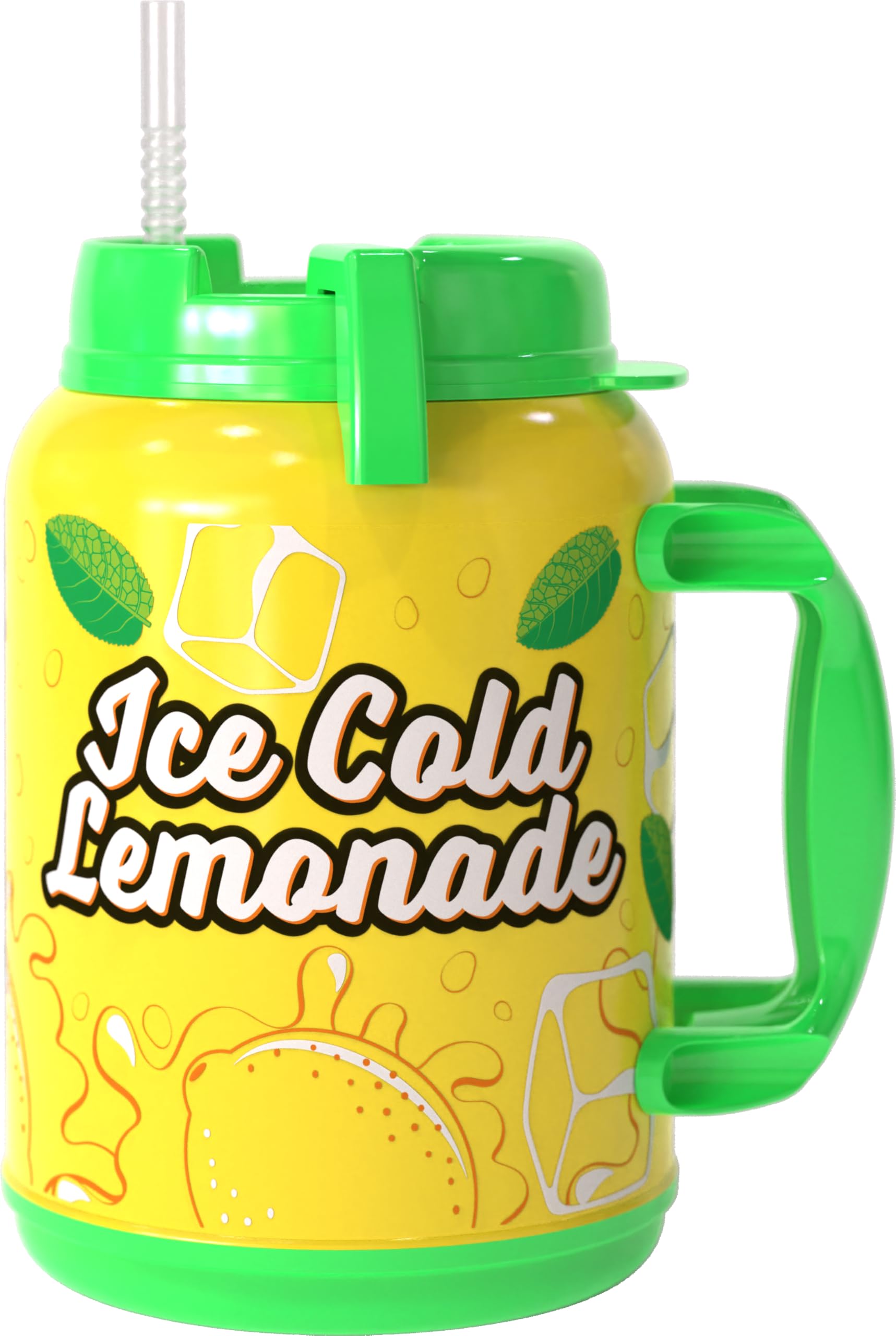 Mugs N Coffee 64 oz Travel Mug  Lemonade Mug  Double Wall Insulated  Large Handle  Includes Reusable Straw  Made in USA