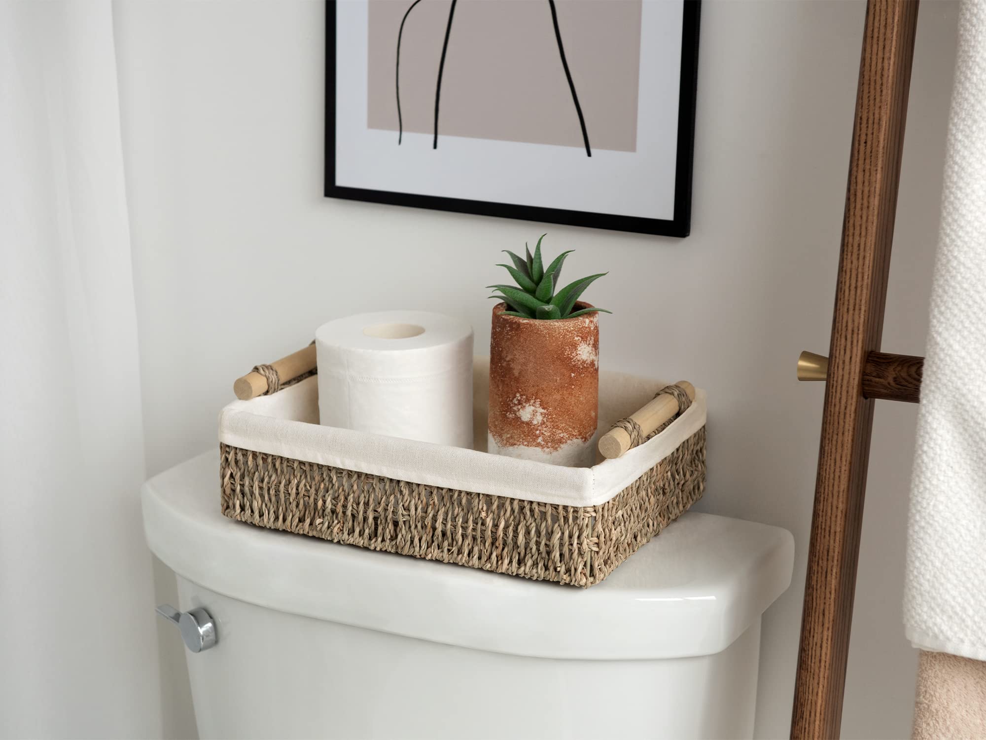 Storageworks Small Seagrass Baskets For Organizing, Wicker Basket For Organizer, Storage Baskets With Wooden Handles And Natural