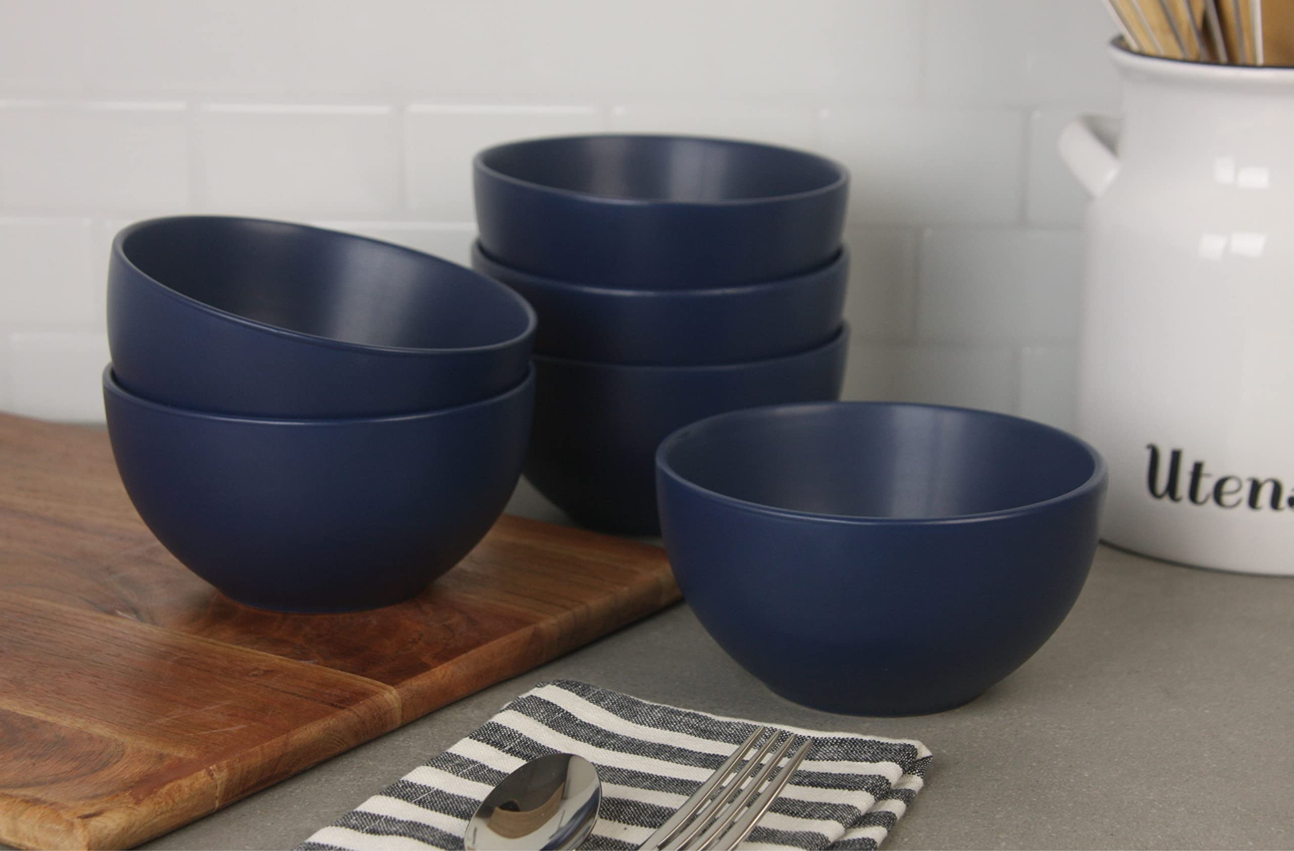 10 Strawberry Street Wazee Matte 5516oz cereal Bowl, Set of 6, Midnight Blue