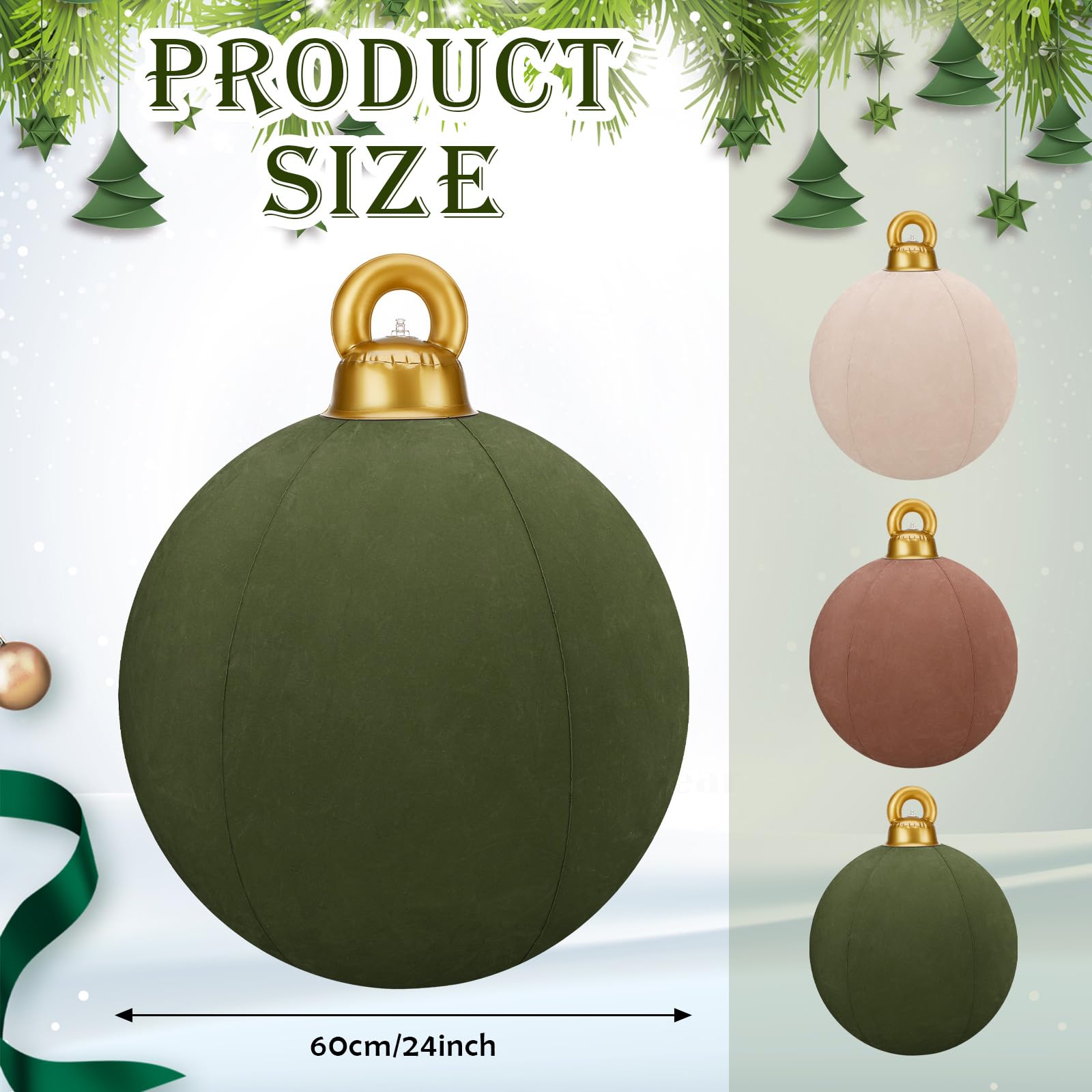 Jetec 3 Pcs 32 Inch Giant Velvet Christmas Inflatable Balls Ornament Flocked Xmas PVC Inflatable Flocked Ball Ornaments for Chri