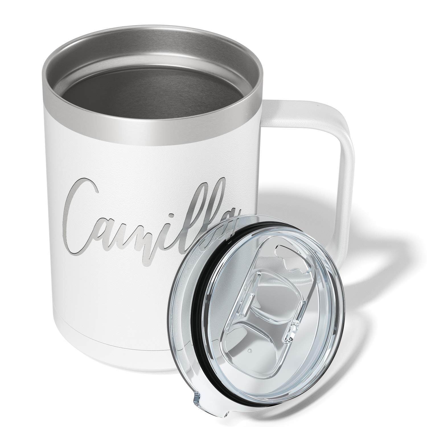 Personalized Coffee Mug White Matte Finish 15 oz with Handle Custom Engraved Gift Stainless Steel Vacuum Insulated Cup