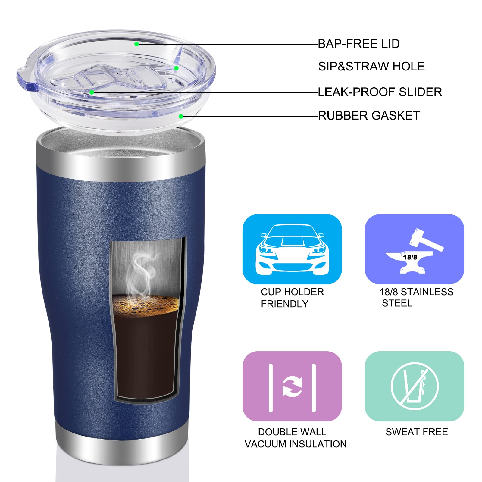 Vegond 20Oz Tumbler Stainless Steel Tumbler Cup With Lid And Straw Vacuum Insulated Double Wall Travel Coffee Mug(Navy Blue 6 Pa