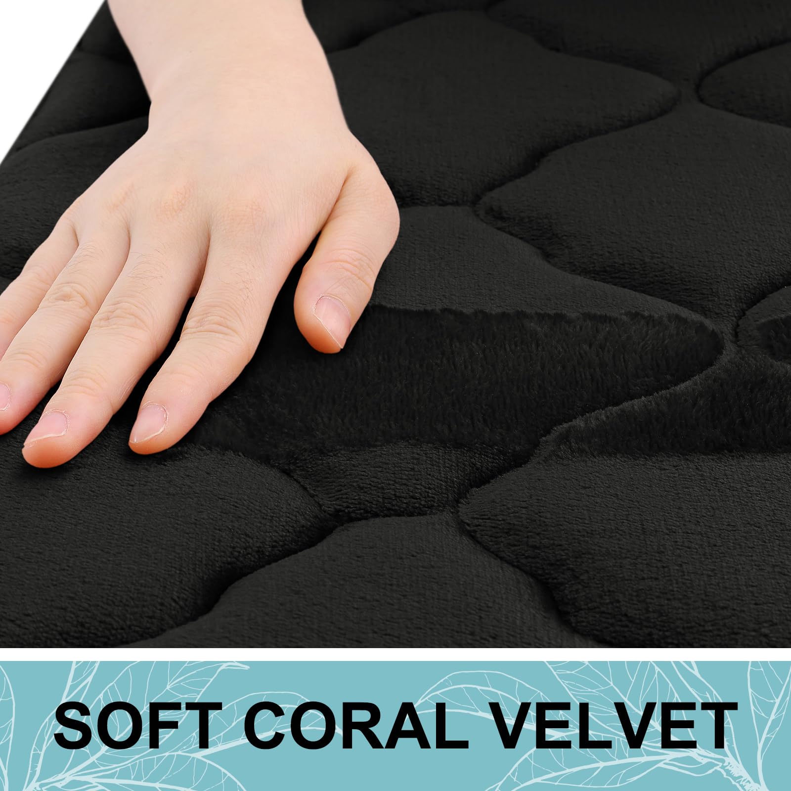 OLANLY Memory Foam Bath Mat Rug 47x20  Ultra Soft Non Slip and Absorbent Bathroom Rug  Machine Wash Dry  Comfortable  Thick Bath Rug Carpet for Bathroom Floor  Tub and Shower  Black