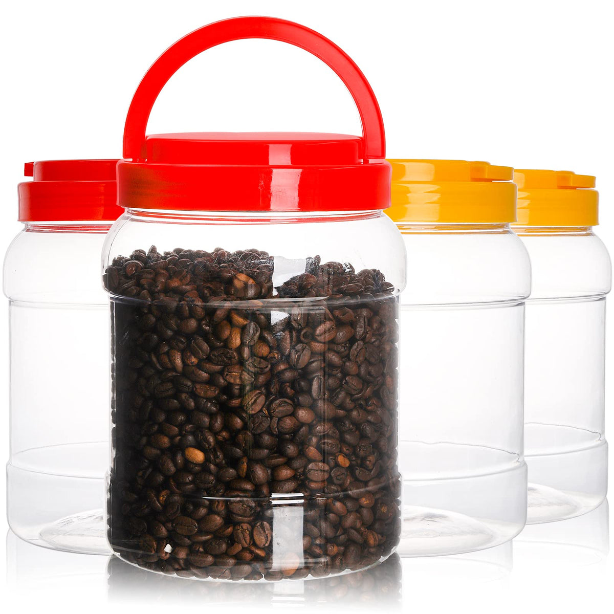 Lyellfe 4 Pack Clear Plastic Jars, Half Gallon Wide Mouth Storage Containers With Leak-Proof Lids Handle, Bpa Free Empty Plastic