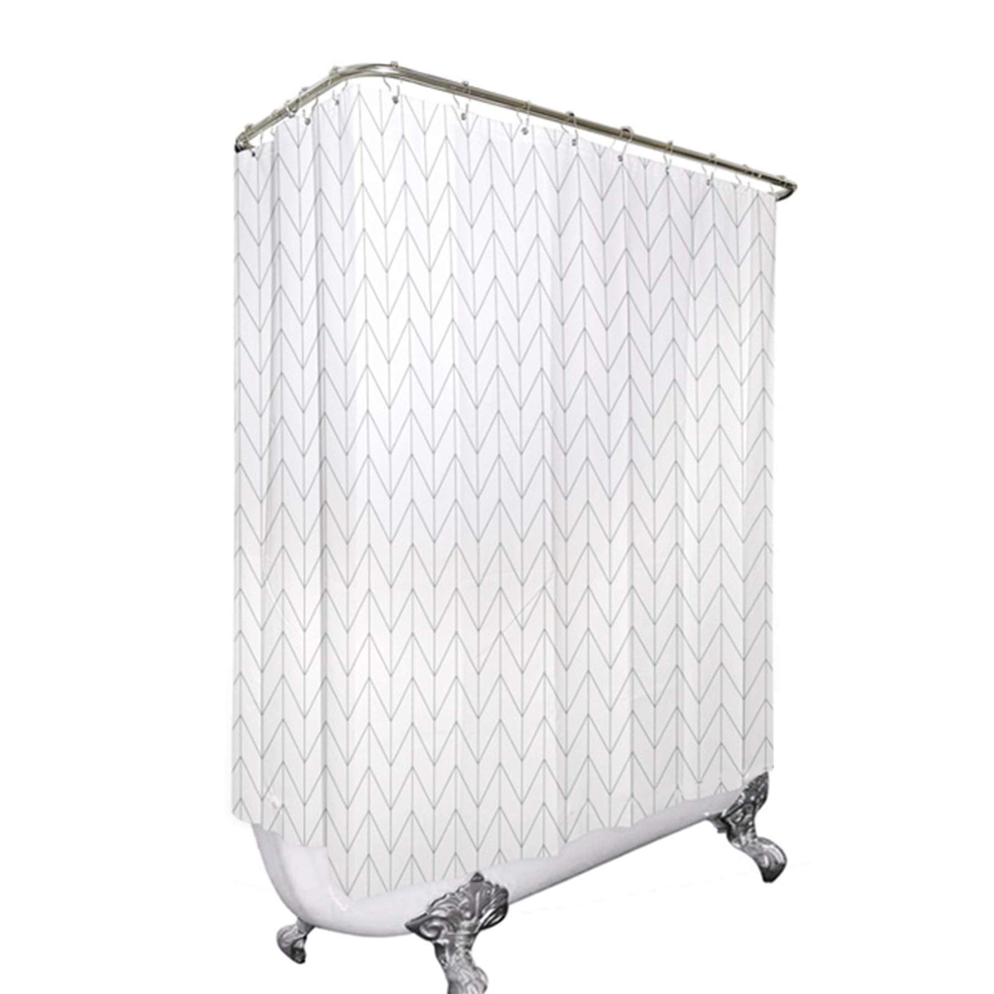 Riyidecor Clawfoot Tub Chevron Shower Curtain 180x70 Inch All Around Bathtub Wrap Around White Herringbone Round Freestanding Surround Oval Polyester Fabric Extra Wide Panel Waterproof 32 Metal Hooks