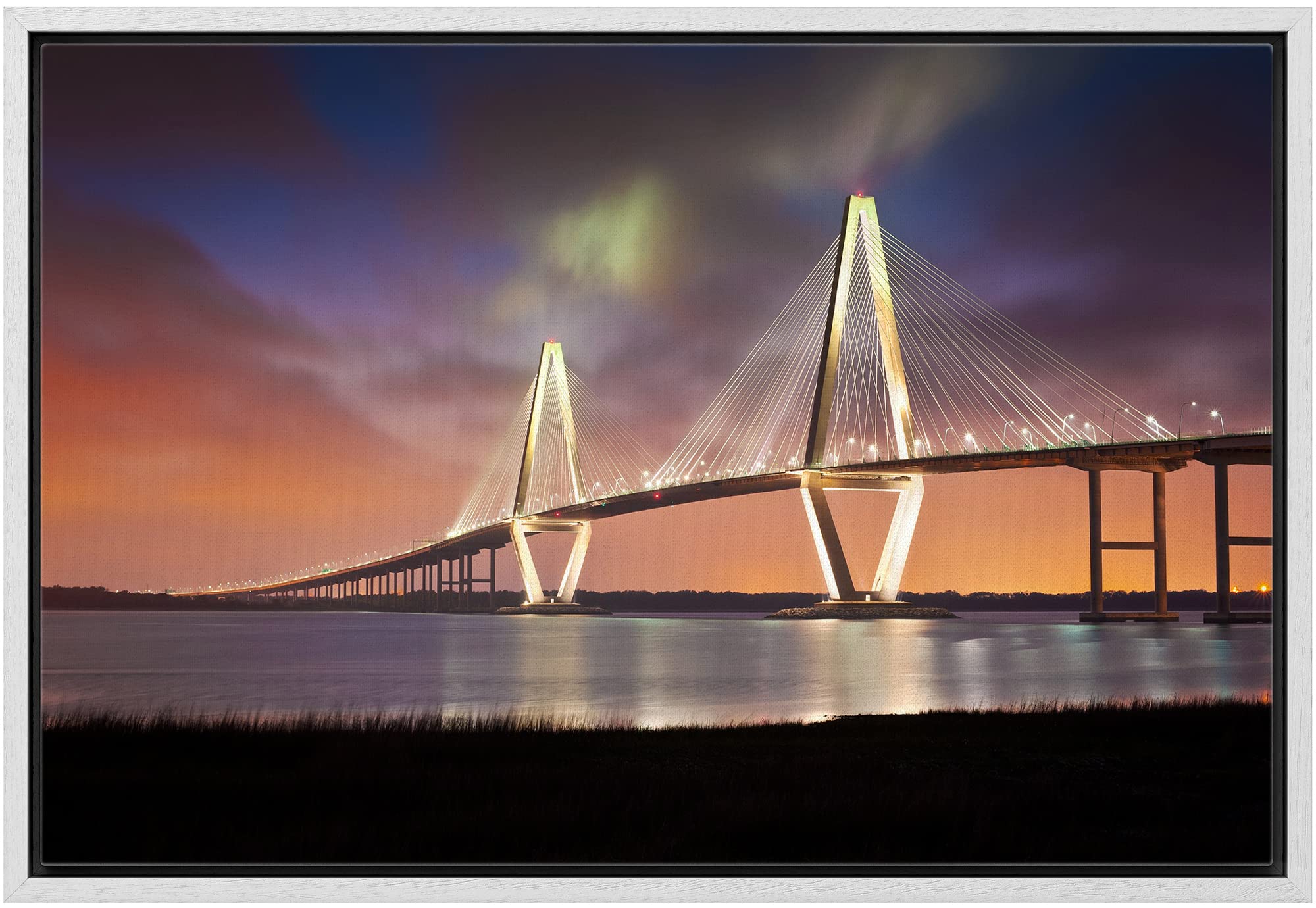 Wall26 Arthur Ravenel Jr Cooper River Bridge Charleston South Carolina - Framed Canvas Art Wall Art - 16''X24'' White
