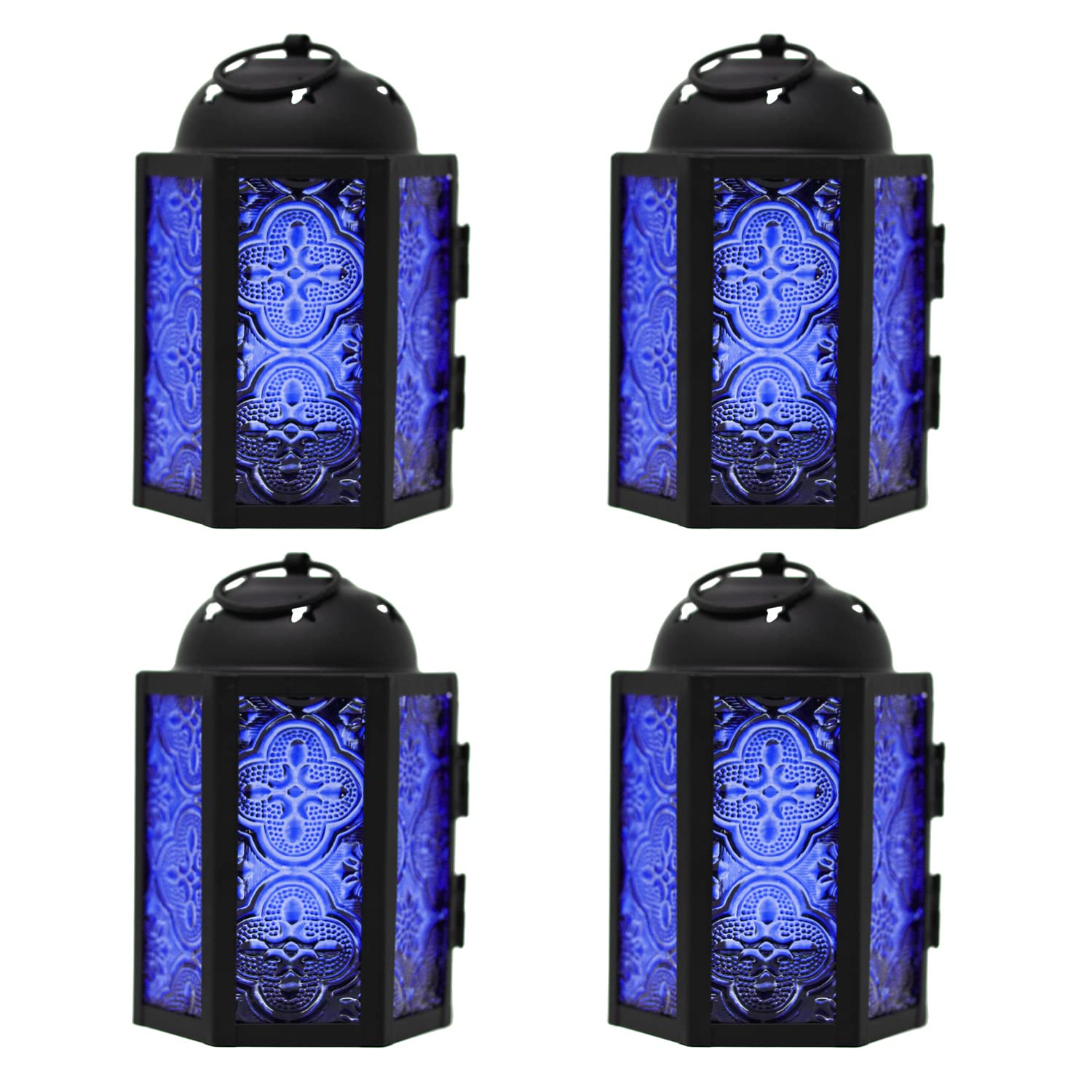 Vela Lanterns Mini Small Decorative Moroccan Candle Lantern Holders, for Home Decor, Patio, Weddings, Cobalt, 4pk