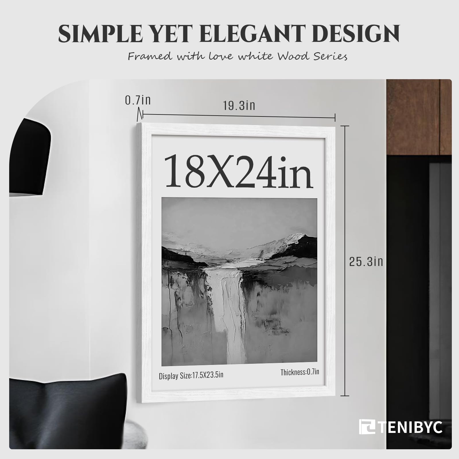 TENIBYC 18 x 24 Poster Frame Set of 4, White Wood Picture Frame, Display Pictures, Posters and Puzzles, Horizontal or Vertical W