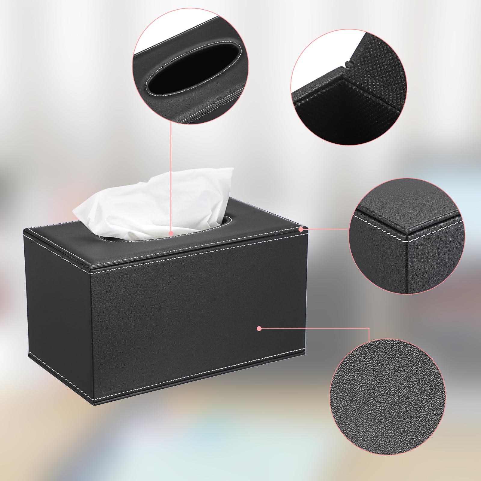 Sumnacon Tissue Box Cover Rectangle Leather Tissue Box With Magnetic Bottom,Pu Tissue Box Holder Decorative Black Tissue Cover F