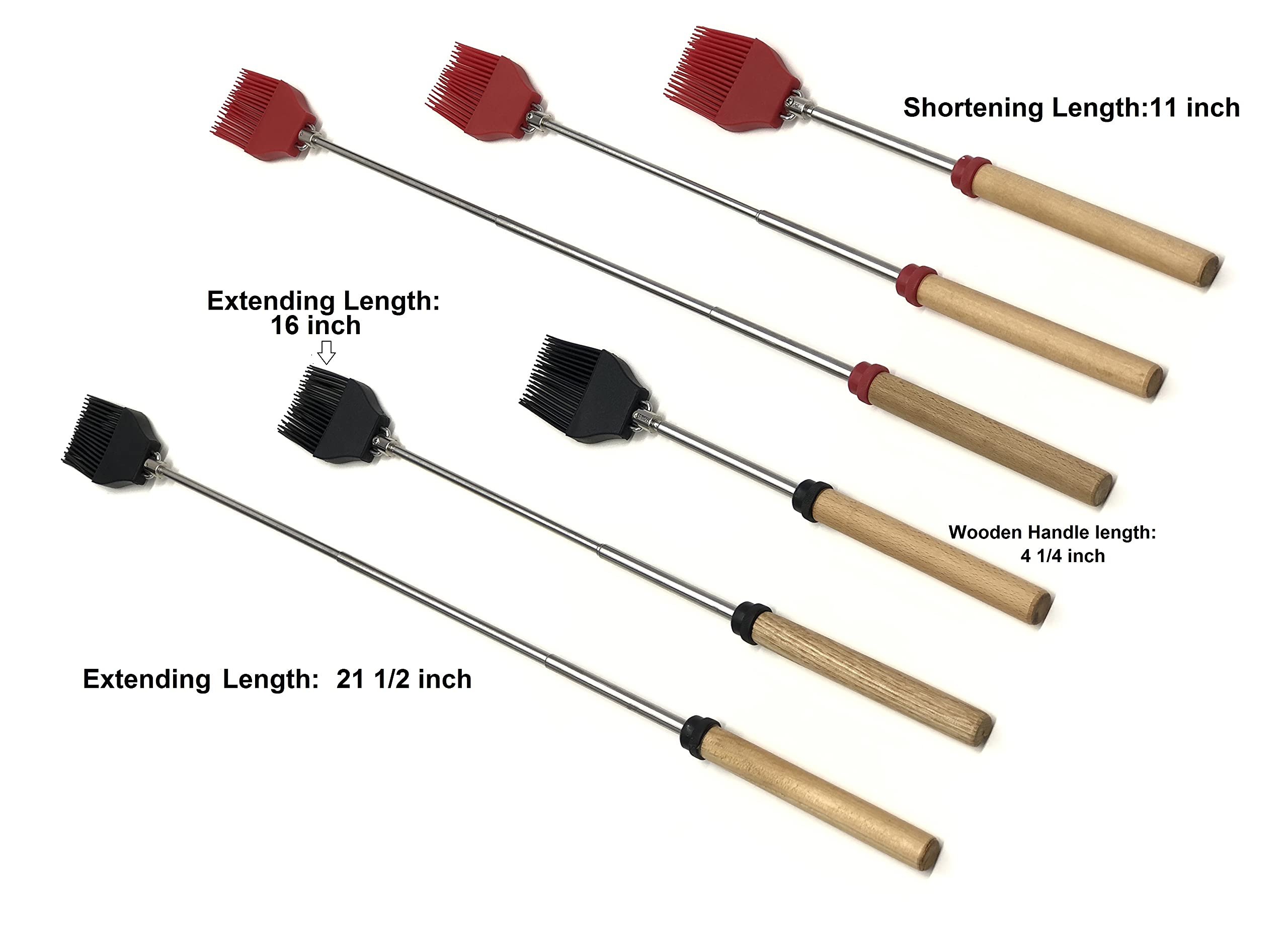 Basting Brush Assembled With Extendable Stick With Wooden Handle. Pack Of 4 Pcs.