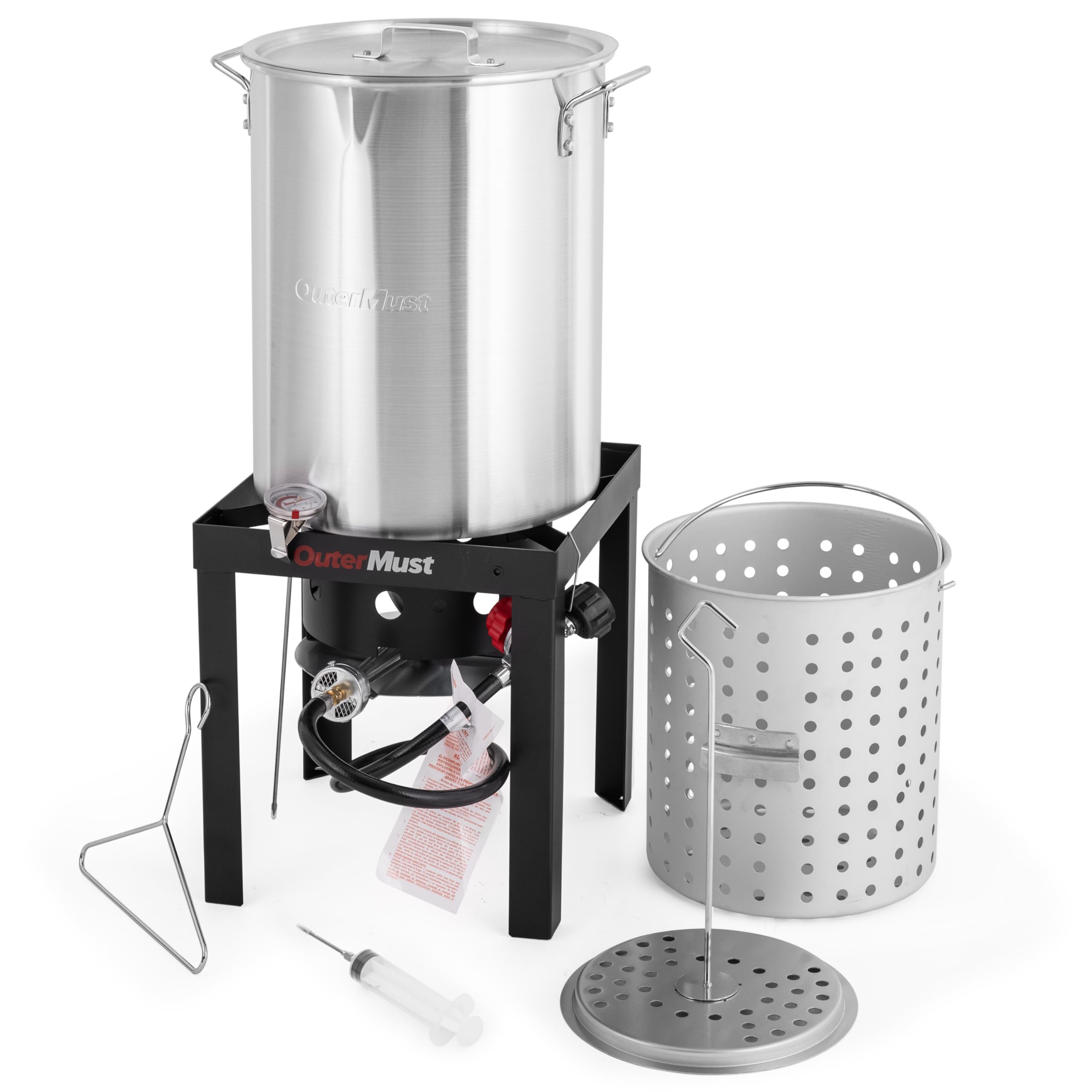 OuterMust 30 QT. Outdoor Fryer 50,000 BTU Turkey Fryer Set and Seafood Boil with Perforaed Basket, Ideal Outdoor Cooker for Turk