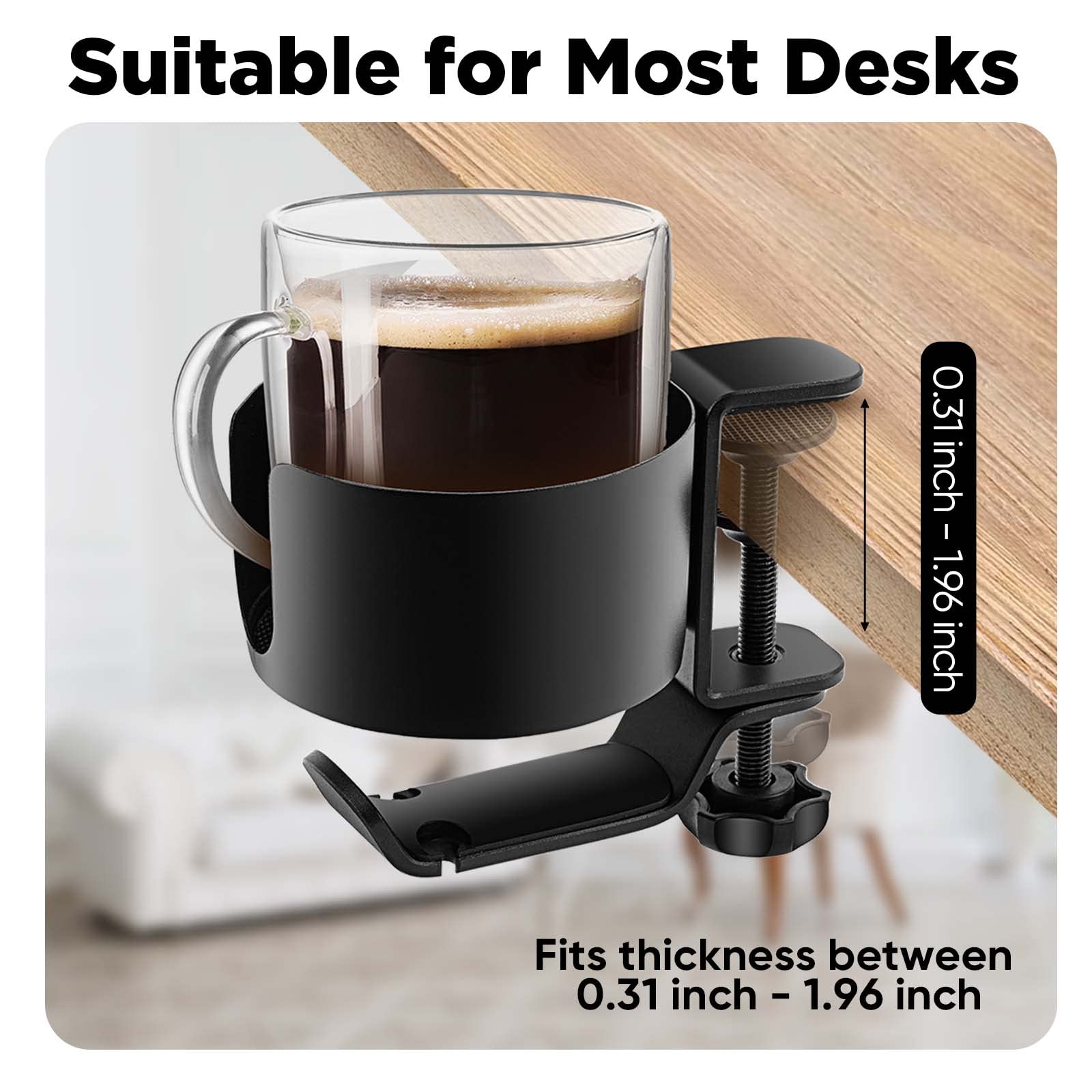 Desk Cup Holder, Ookuu 2 In 1 Desk Cup Holder With Headphone Hanger, Anti-Spill Cup Holder For Desk Or Table, Easy To Install, S