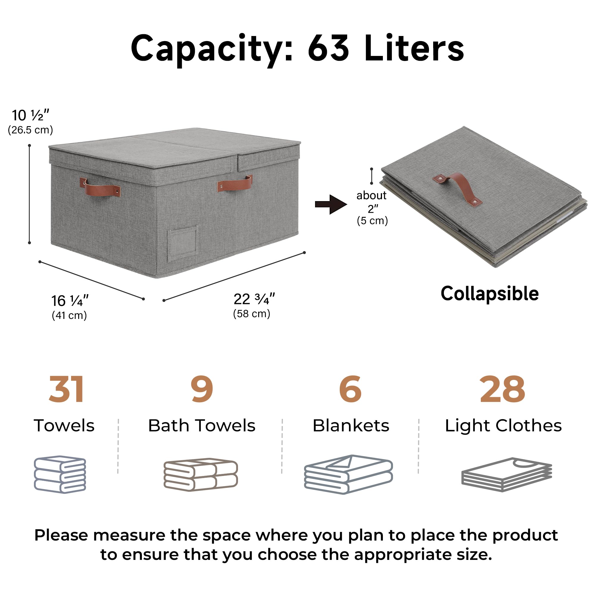 Granny Says Large Storage Bins With Lids, Decorative Storage Boxes, Fabric Storage Bins With Double-Open Lid And Divider, Collap