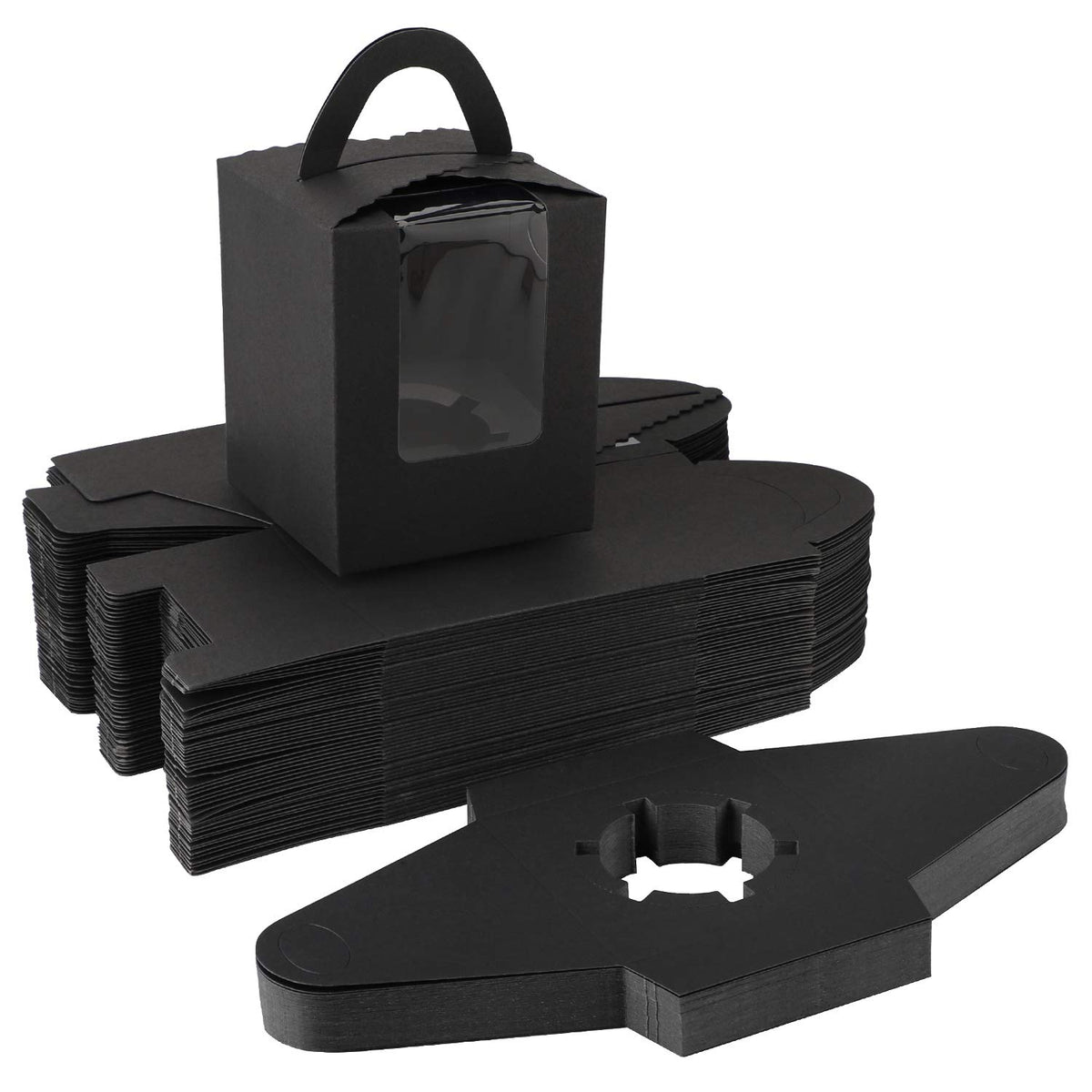 Eusoar Cupcake Boxes Individual Black 50Pcs 3.6''X 3.6''X 4.3'' Cupcake Carrier With Insert And Display Holders, Party Favor Bak