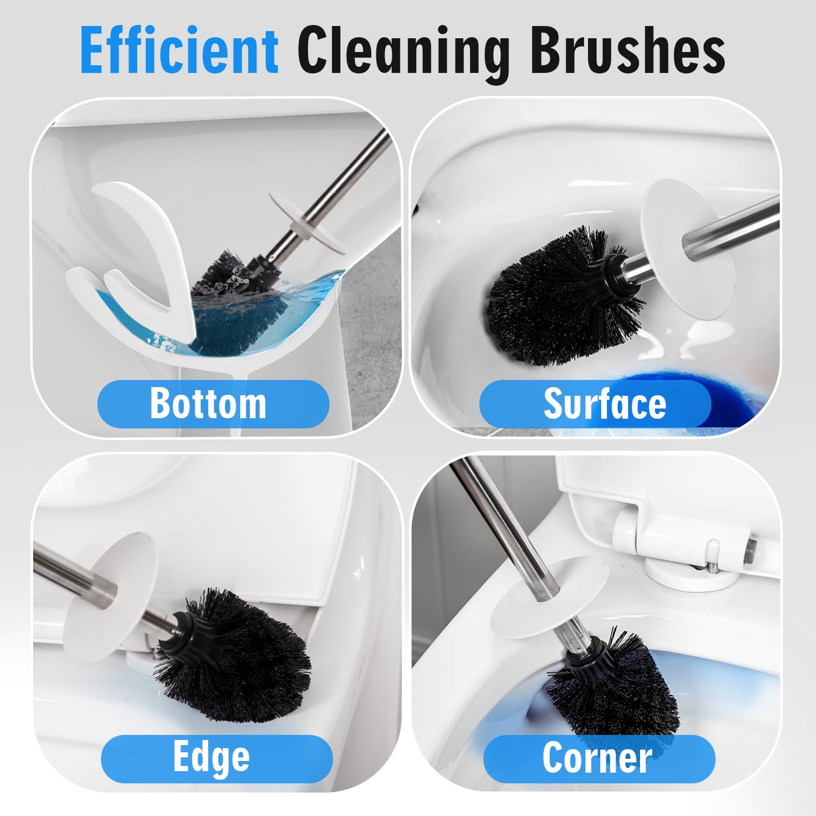 Viosuniu Ceramic Toilet Brush And Holder Set -Freestanding Deep-Cleaning Toilet Bowl Cleaner Brush, Stainless Steel Handle, Smal