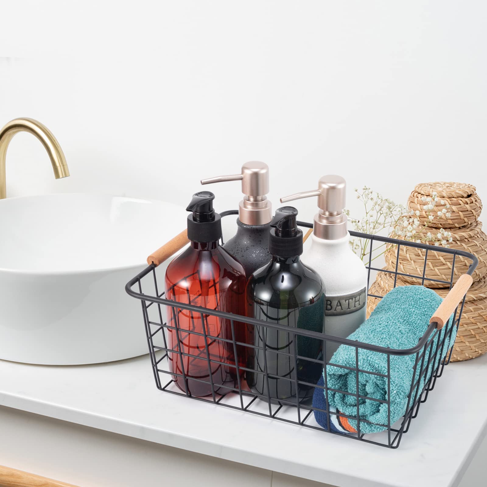 Wire Basket 2 Pcs Wire Storage Baskets Wire Baskets Organizing With Wooden Handles Wire Basket Pantry Organization And Storage M