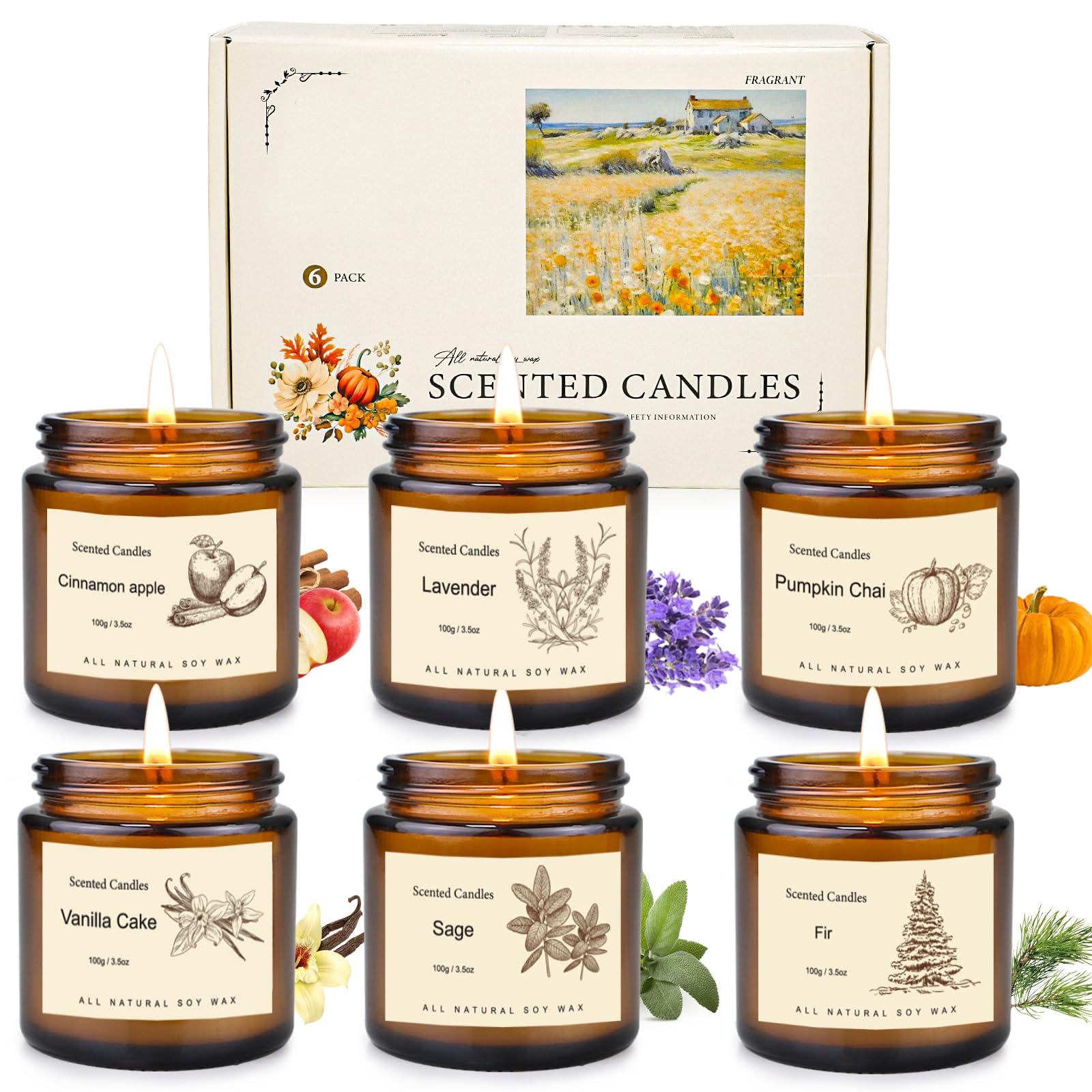 6 Pack Candles for Home Scented, Aromatherapy Candles Gifts for Women Men, Fall Winter Holiday Candles Natural Soy Candles, Scen