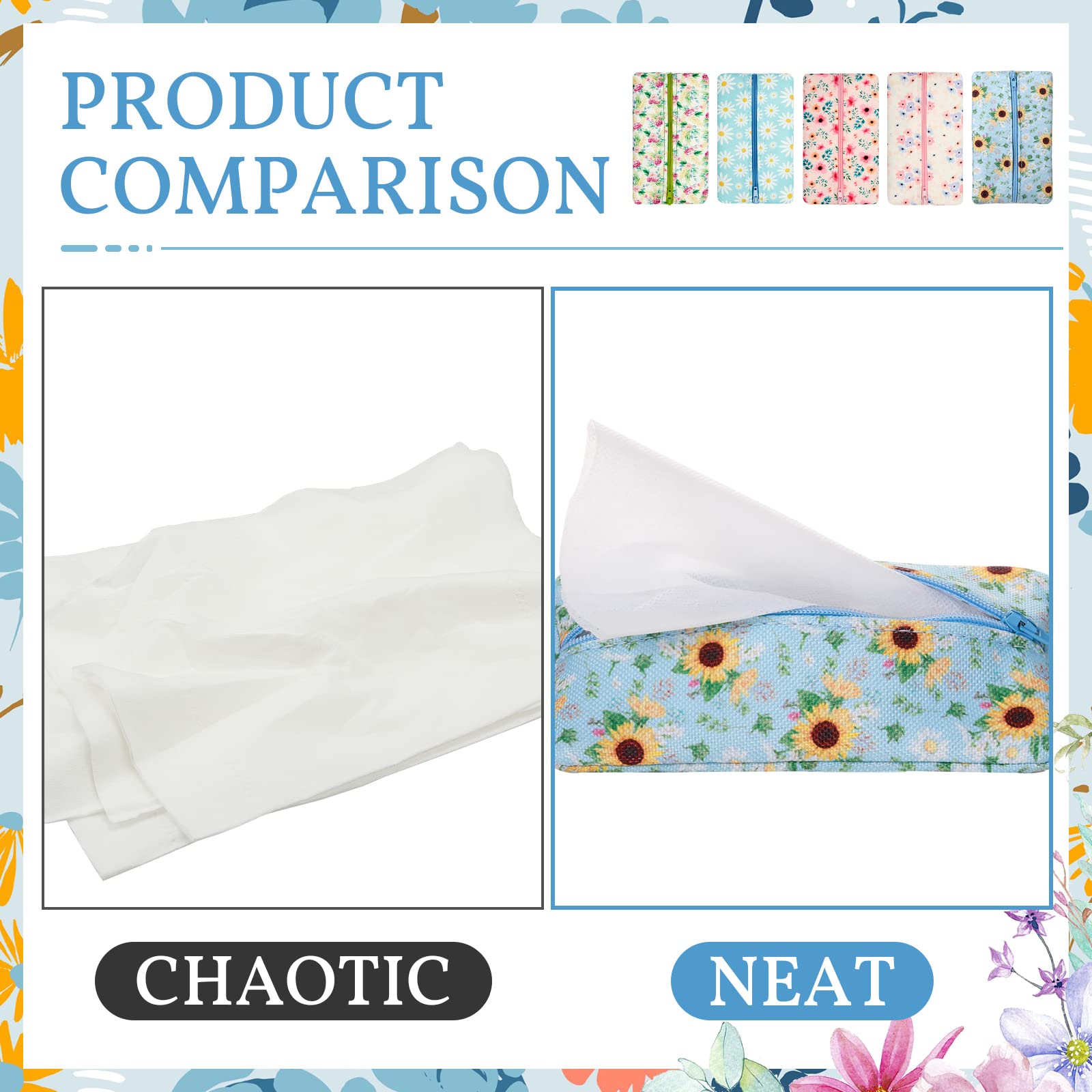 5 Pieces Tissues Purse Pocket Tissue Holder Reusable Travel Tissue Pouch Fabric Zipper Enclosed Small Size Daisy Pattern Tissue Holder for Purse Coins for Summer  5.25 x 3 Inches (Summer Flower)