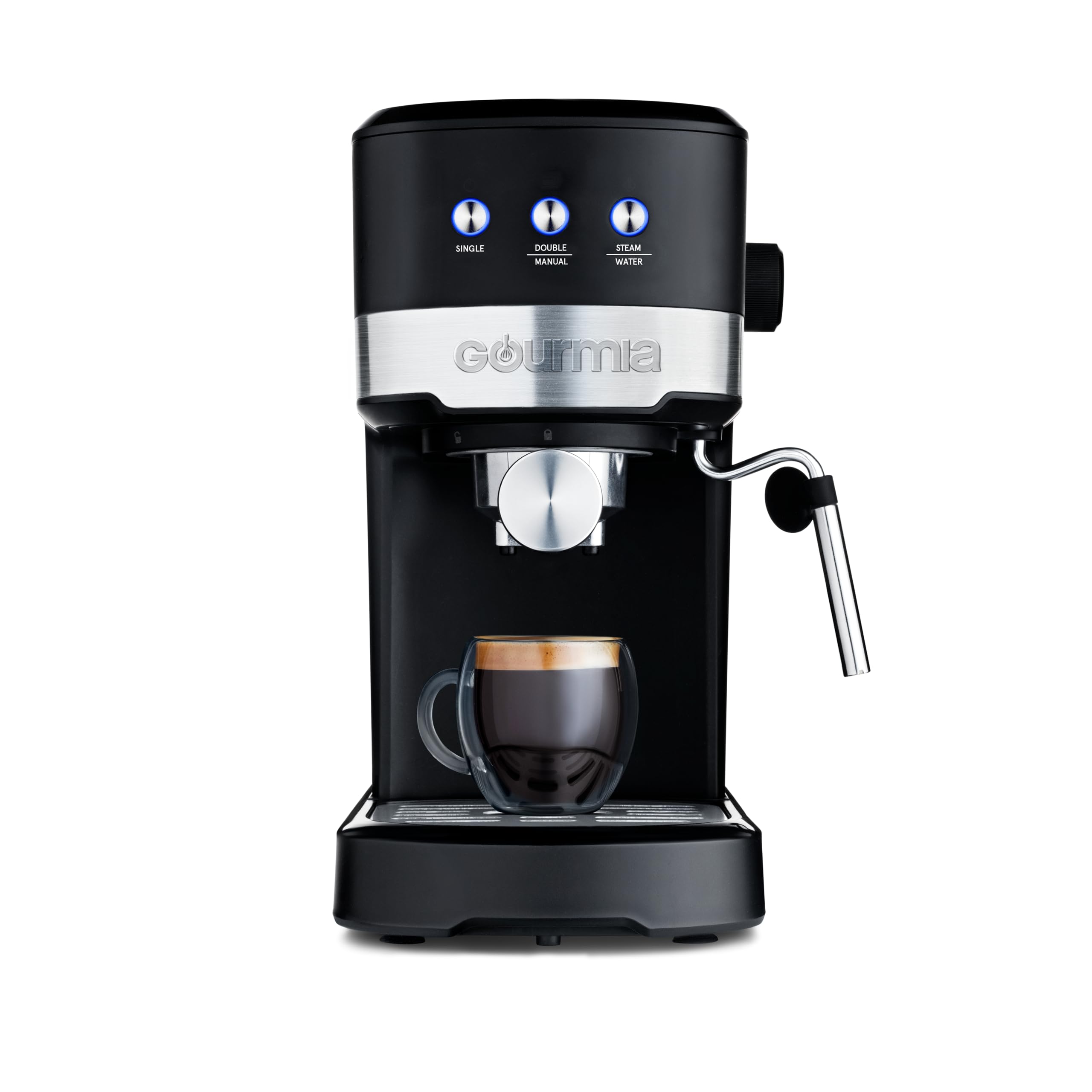 Gourmia 15-Bar Espresso Maker With Powerful Frothing Wand With 1.2L Removable Water Reservoir, Black